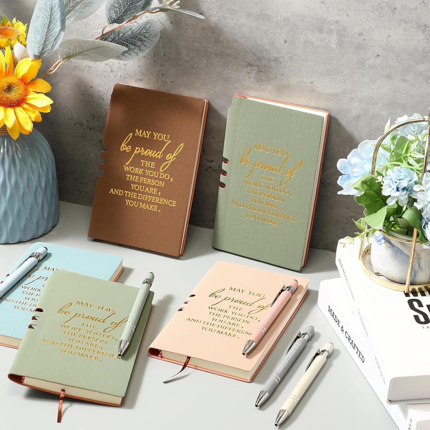 Ireer 10 Pcs/5 Sets Employees Christmas Appreciation Gifts Bulk A6 Leather Notebooks with Ballpoint Pens Inspirational Thank You Gifts for Medical Assistant Customer Teacher Coworkers (Morandi Color) - Image 5