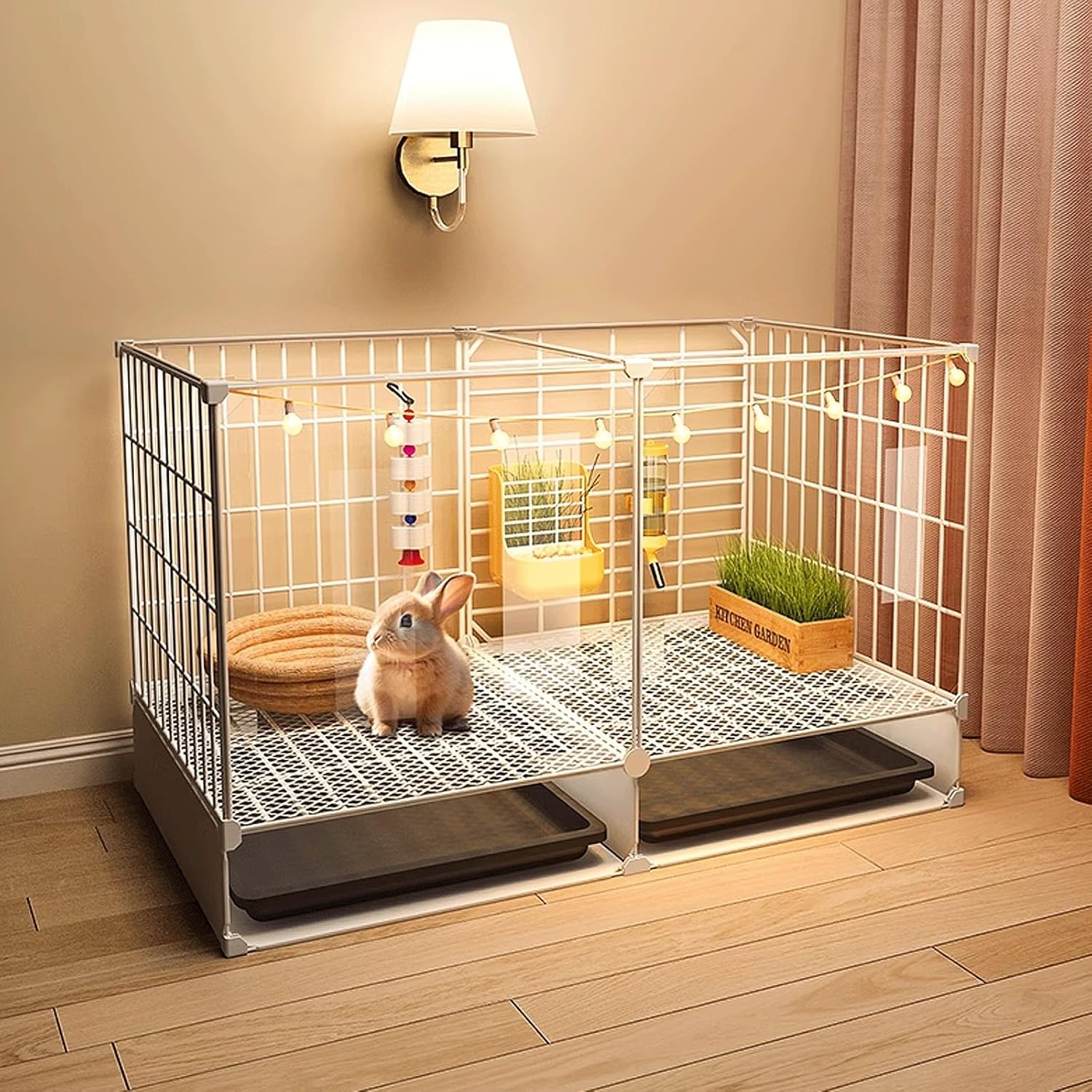FawZia Rabbit House Minimalistic Rabbit Hutch Indoor Made of Iron, Bunny Cages for Rabbits Indoor White+Transparent for Small Animals 2 Sizes (Size : 72 * 35 * 52cm)