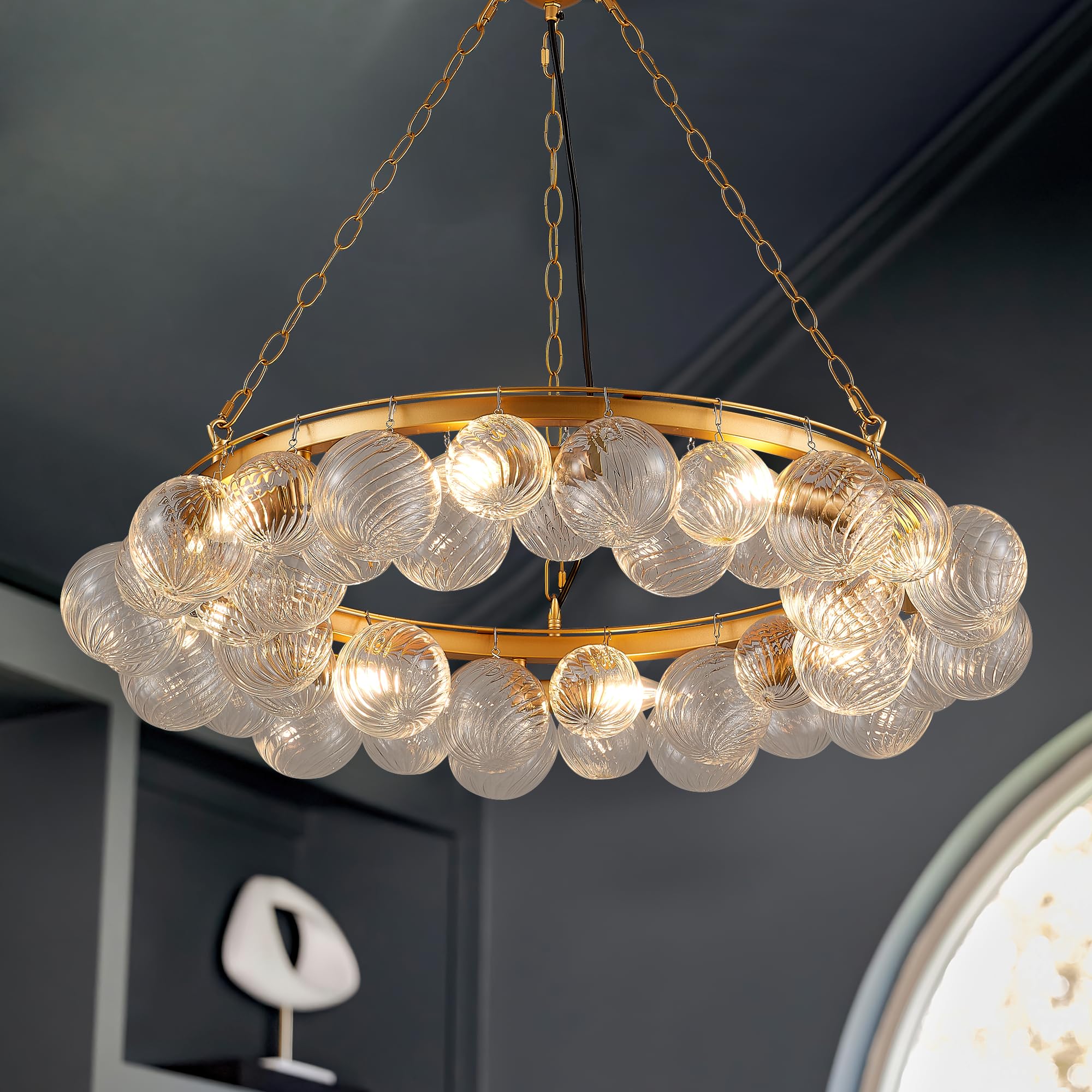 Photo 1 of Brfaixla 32" Gold Nordic Bubble Ball Chandelier Light Fixtures for Dining Room Large Modern Luxury 8-Light Glass Round Hanging Ceiling Pendant Lighting for Living Room Bedroom Kitchen Entryway Hallway
