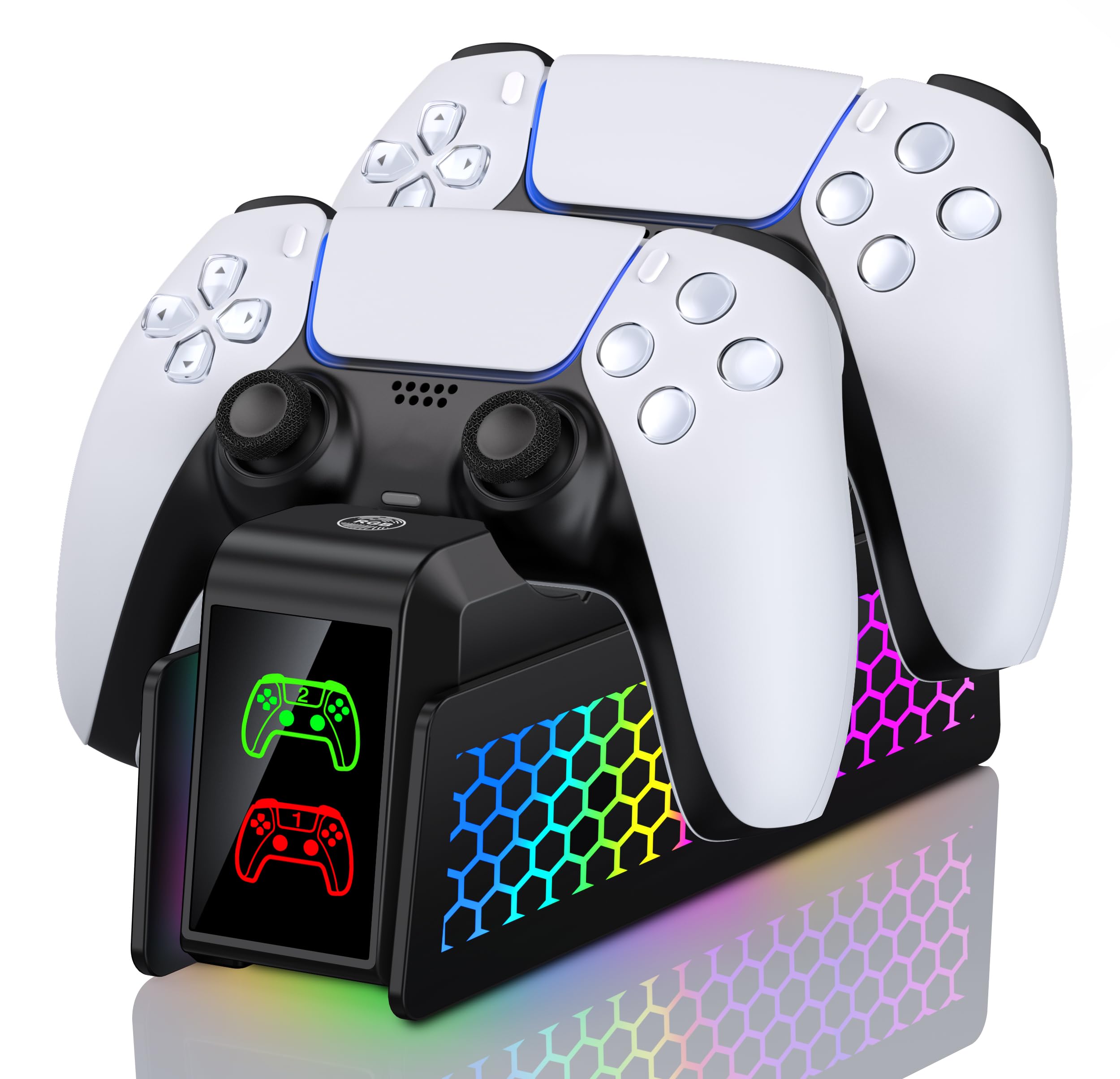 PS5 Controller Ladestation, Ladestation PS5 Controller mit Cooler RGB Lichteffekt für PlayStation 5 Dualsense Charging Station Zubehör 3 Stunden Schnellladung, Ladegerät für PlayStation 5