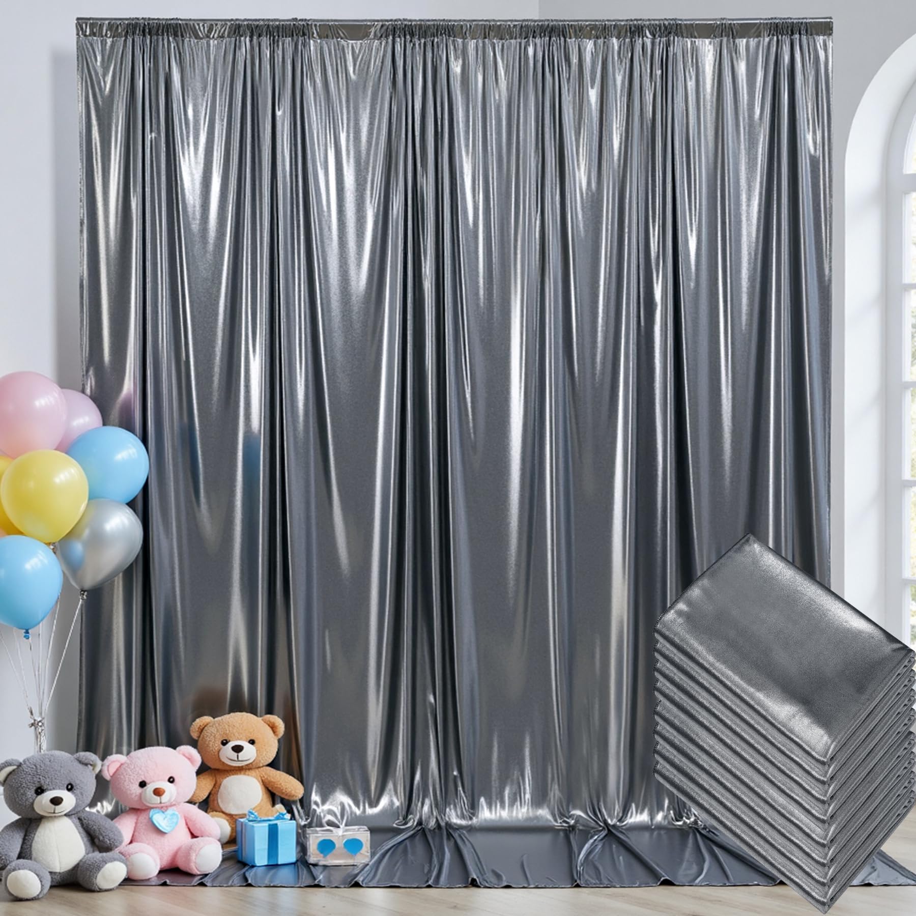 40x10ft Wrinkle Free Black Silver Sequin Backdrop Curtain for Wedding Party
