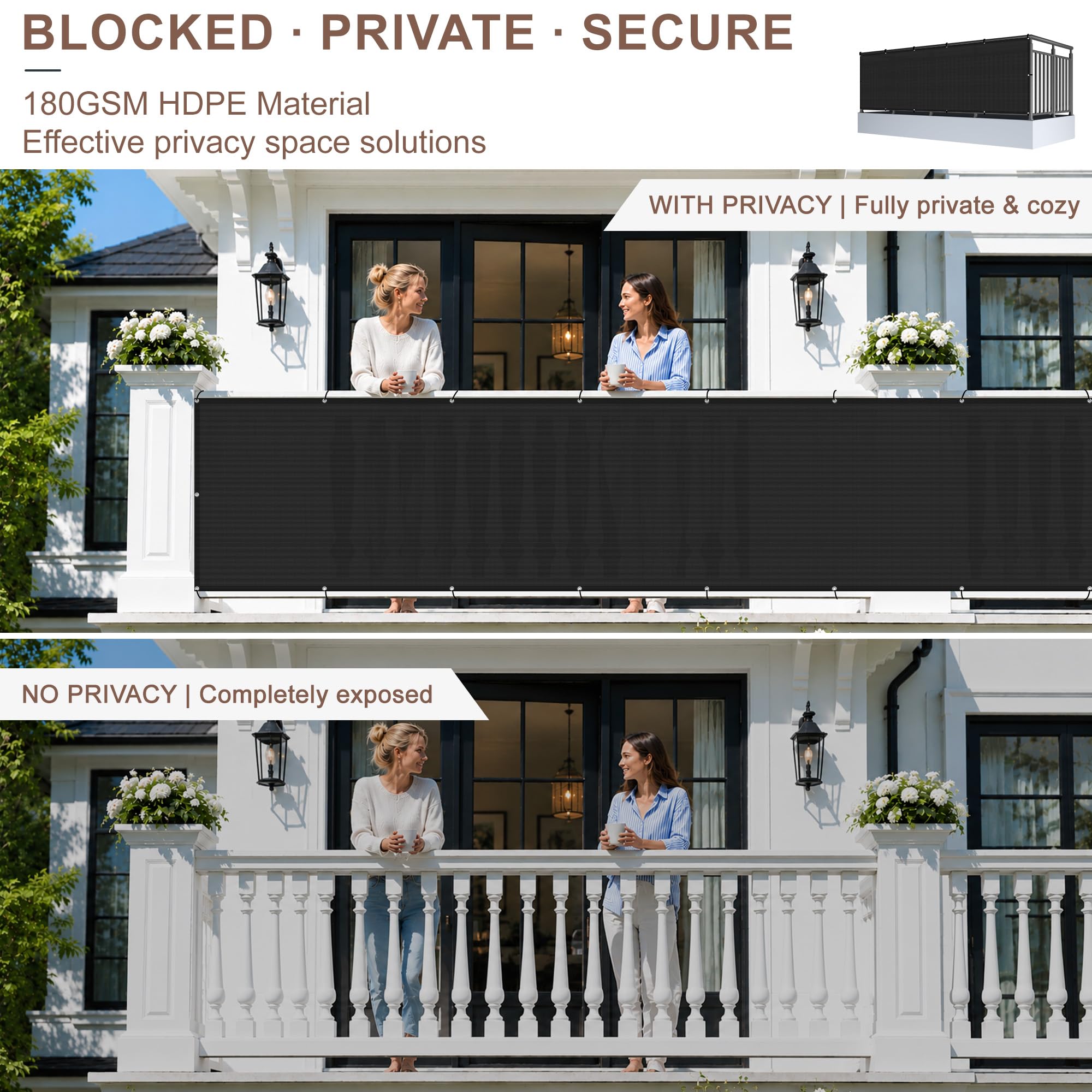 Sunny Guard Brise-vue en maille robuste 0,9 x 3,6 m protection à 90 % noir
