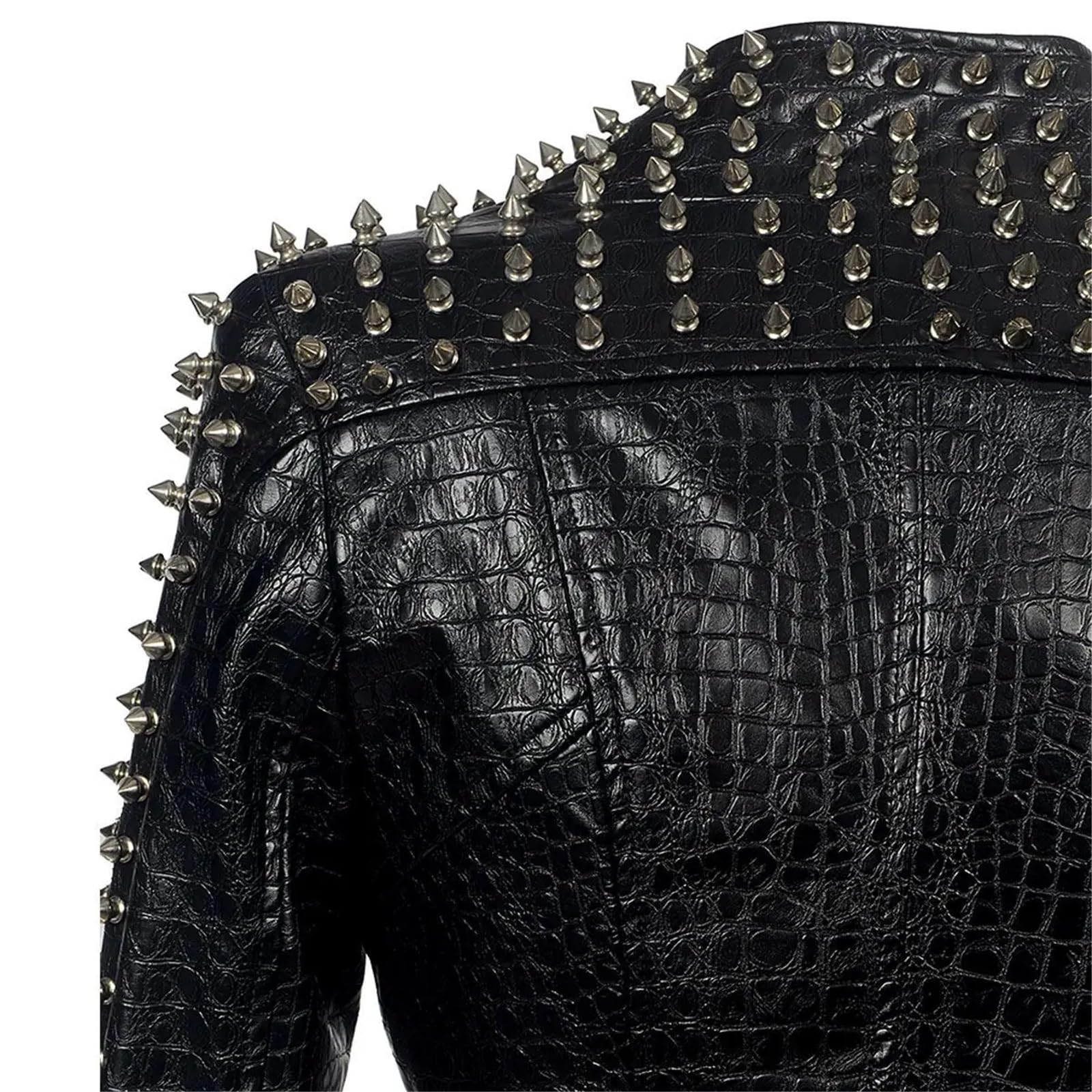 Chaqueta Cuero Mujer Abrigo de cuero invierno con múltiples remaches, chaqueta corta manga larga, moda for mujer, ropa punk rock negra Para salir