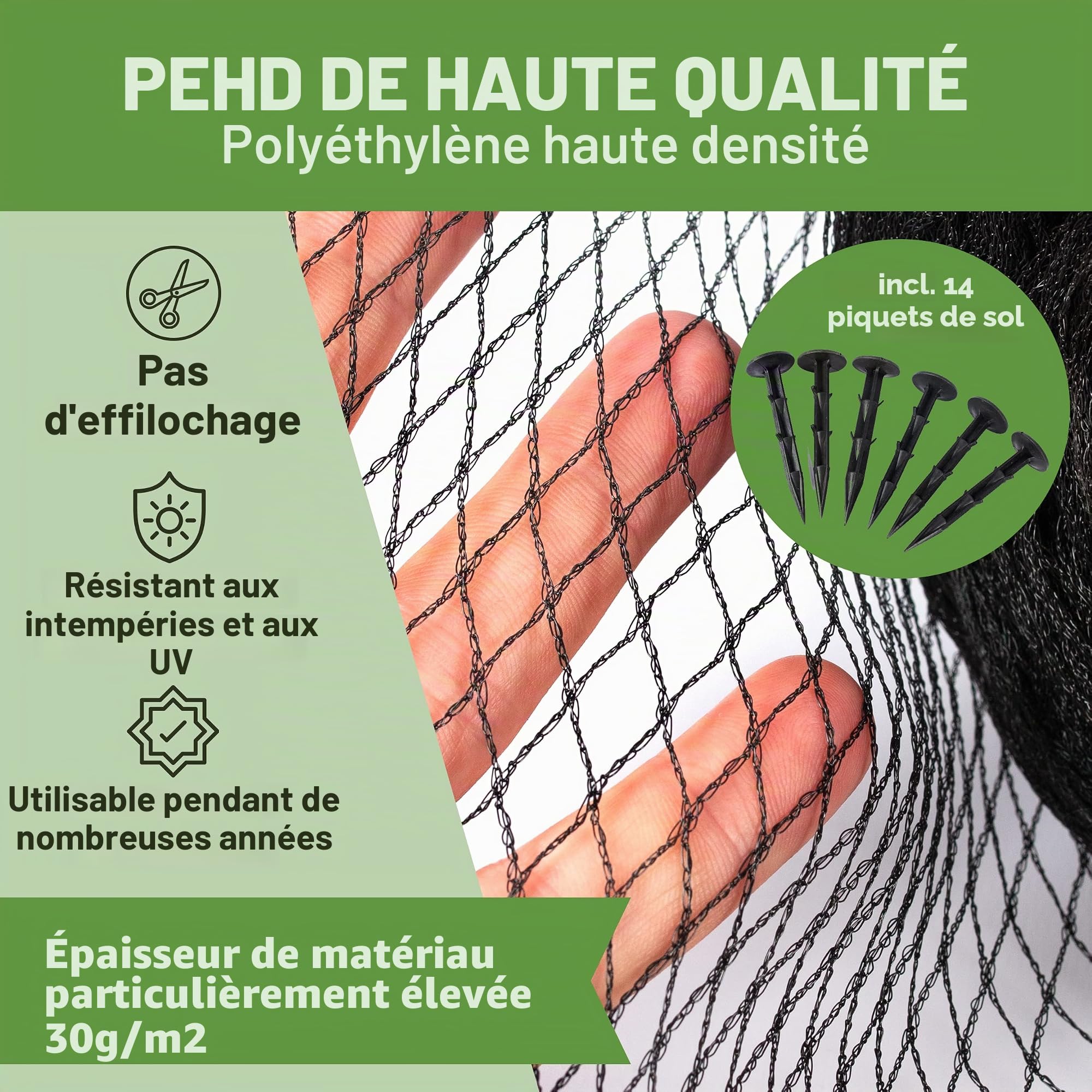 TTL Garden - Filet de protection contre les oiseaux - 10 x 10 m - Noir - 30 g/m² - Maille fine - En polyéthylène haute densité - Filet de piscine pour arbres fruitiers