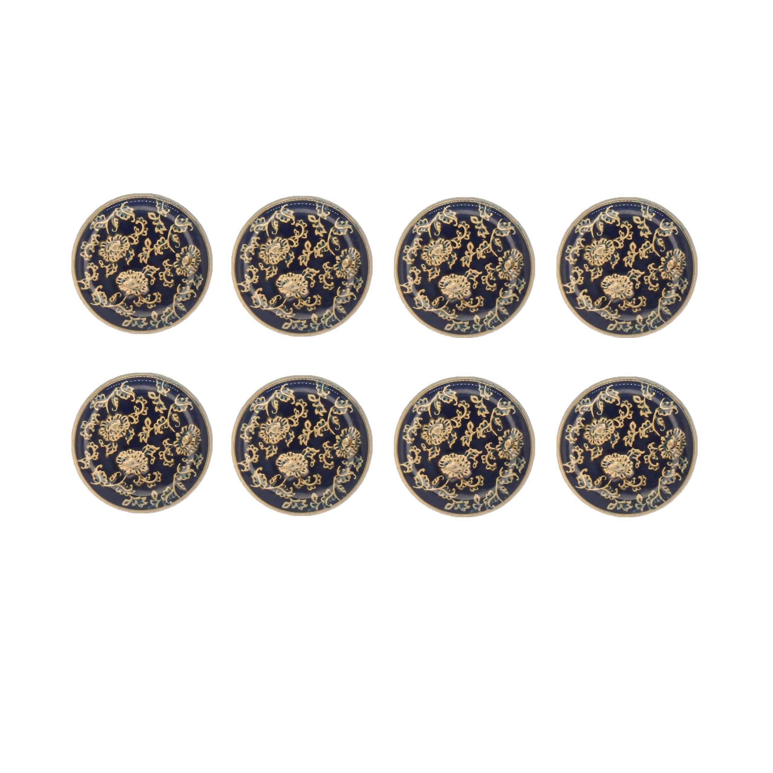 Enameled Button Traditional Blue Lucite Round Coated Shank Metal Button for Jacket Blazer Suits DIY Art & Crafts (8 PCs)