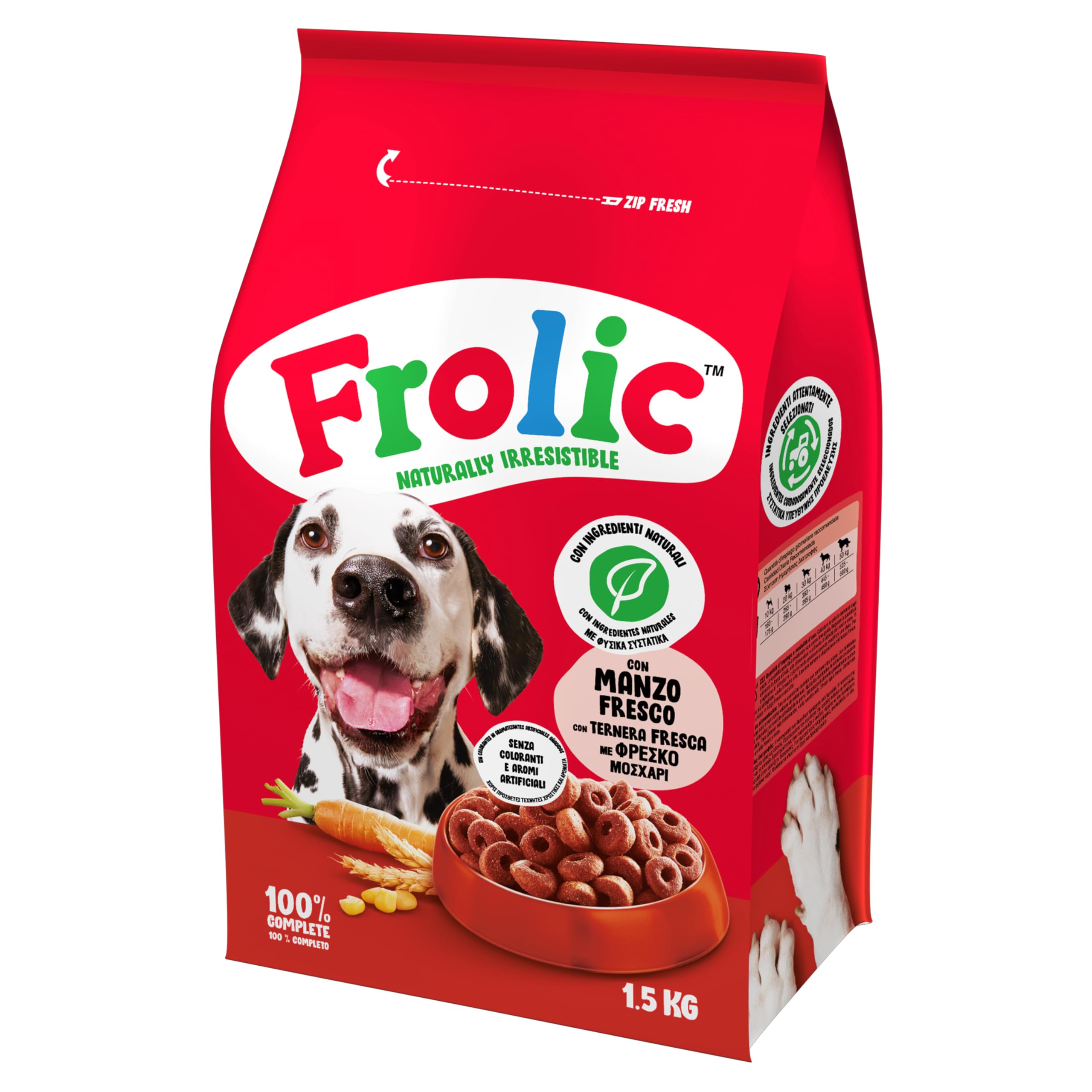 Frolic Complete Croccantini per Cane, cibo secco al gusto di Manzo, Carote, e Cereali, 4 Sacchi da 1,5 kg