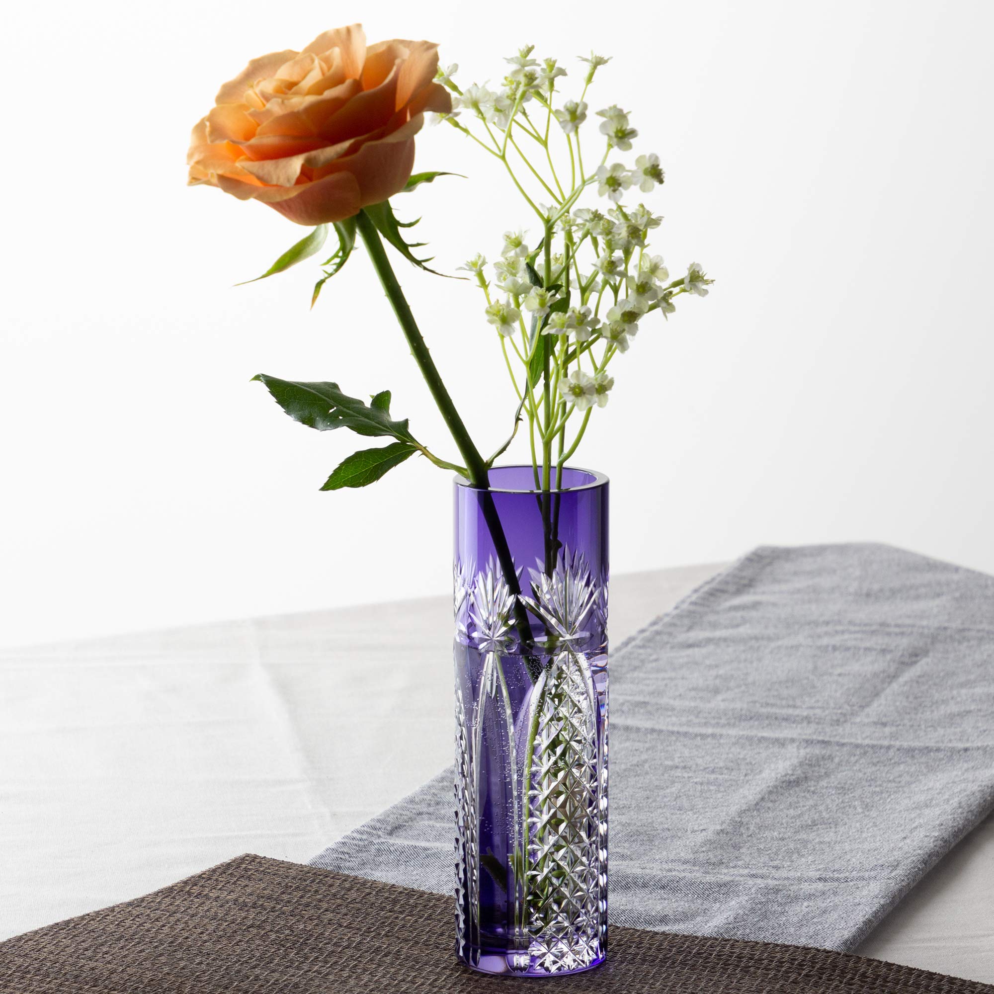 江戸切子 カガミクリスタル 花瓶 KAGAMI CRYSTAL 笹っ葉に麻の葉