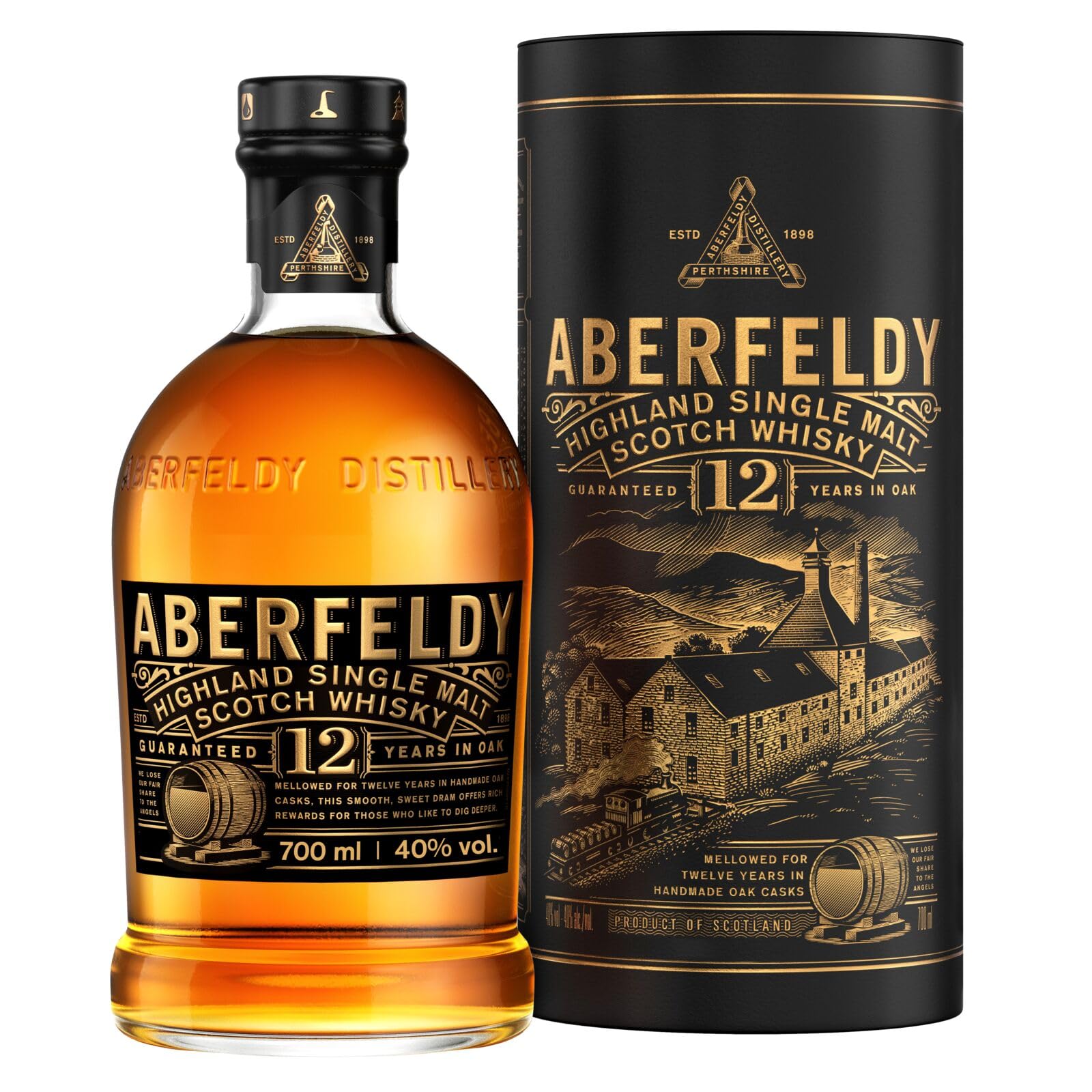 Aberfeldy 12 Year Old Single Malt Scotch Whisky, 40% vol., / , Premium Whisky Aged in Four Cask Types (70cl)