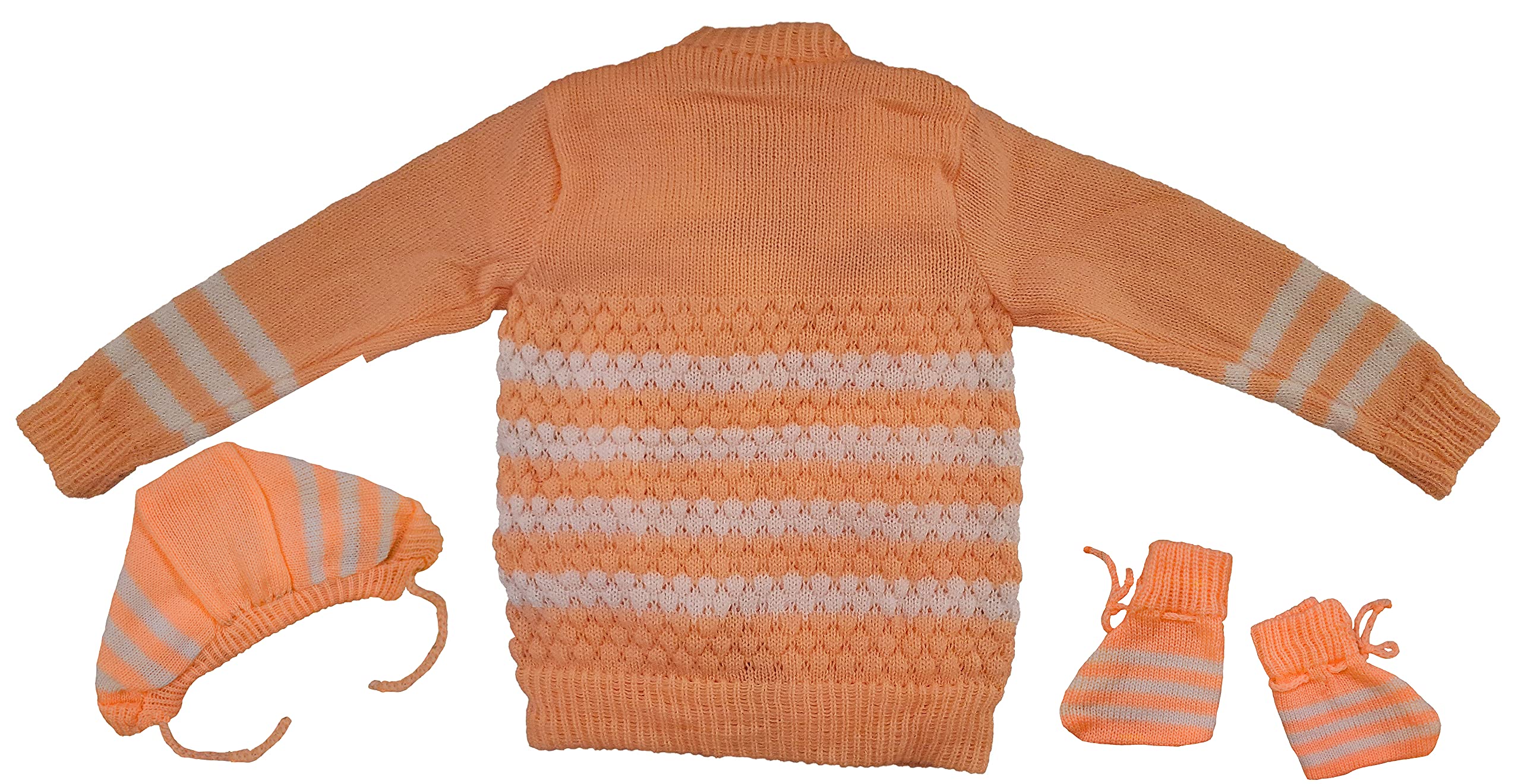 little PANDA Baby Sweater Baby Boy’s & Baby Girl’s Woolen Round Neck Long Sleeves Sweater, Cap & Booties Set Peach - Image 2 thumbnail