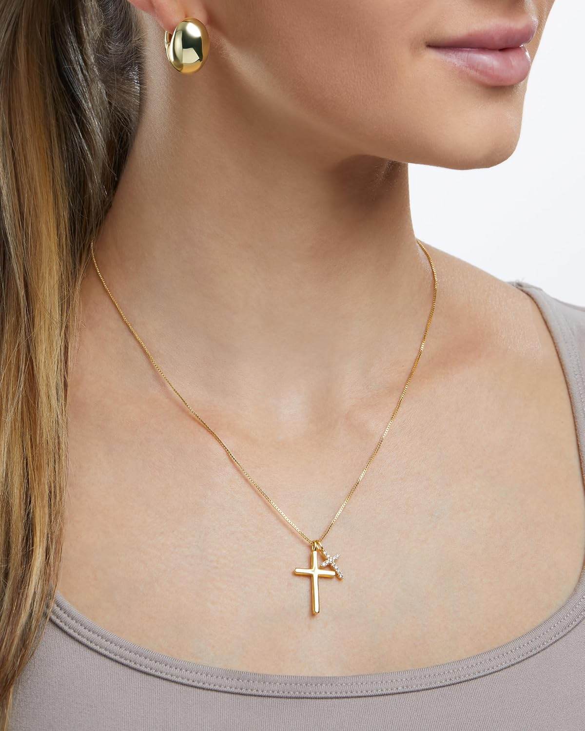 Milla 14K Gold Plated Cross Necklace for Women, Silver Cross Necklaces for Women, 18 inches Chain with Cross Pendant - Image 2