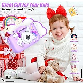 Upgrade Unicorn Kids Camera for Girls, Christmas Birthday Gift for Boys, 1080P HD Selfie Digital Video Camera for Toddlers, Cute Portable Little Girls Boys Gifts Toys for 3 4 5 6 Years Old