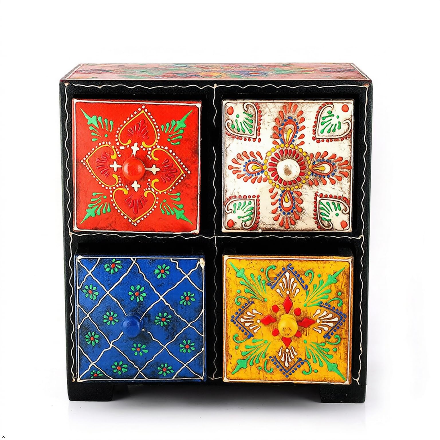 Hand-Painted Wooden Mini Chest of Drawers, 4 Drawer Jewellery Box, Multicolour, Bohemian Style-image-14