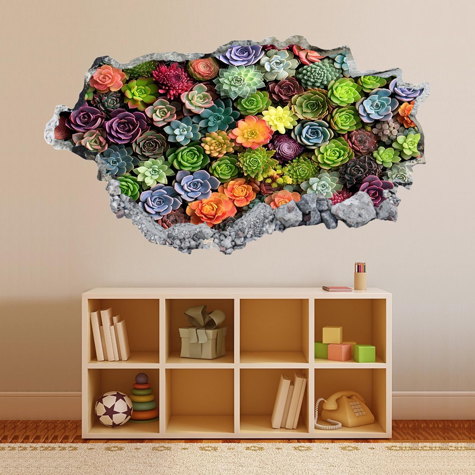 3D Wandtattoo I Wandbild Kaktus Natürliche Pflanze Wandaufkleber I Wandsticker Durchbruch Poster Fensterblick I Wand Deko Aufkleber für Wohnzimmer Schlafzimmer Küche Türaufkleber 70x122cm