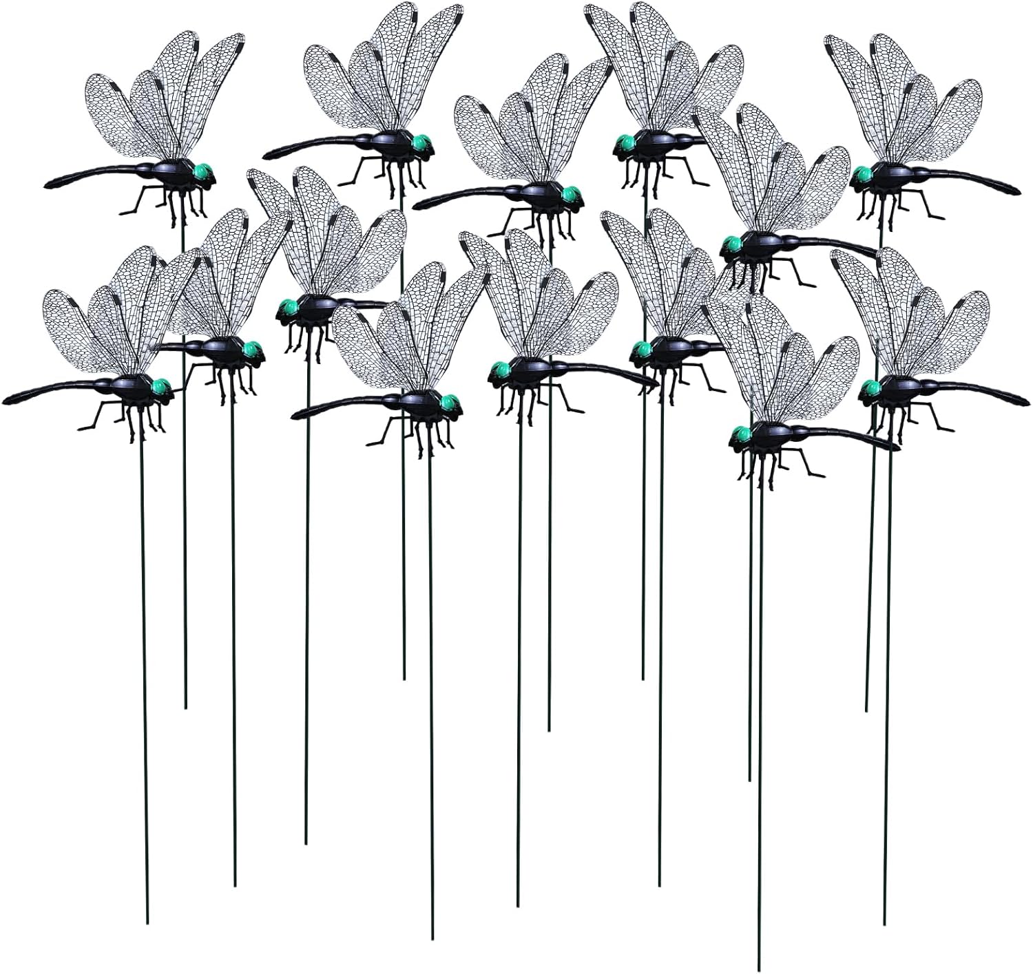 20 Pieces Black Dragonfly Decorative Stakes, Lifelike 3D Big Dragonflies PVC Dragon Fly Garden Stake Decorative Dragonflies for Indoor Outdoor Yard Balcony Plant Flower Pot Decor