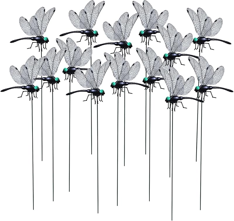 20 Pieces Black Dragonfly Decorative Stakes, Lifelike 3D Big Dragonflies PVC Dragon Fly Garden Stake Decorative Dragonflies for Indoor Outdoor Yard Balcony Plant Flower Pot Decor