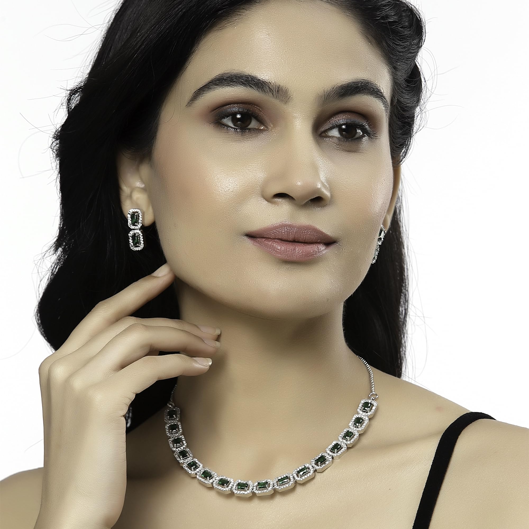 Rhodium-Plated American Diamond Necklace Set