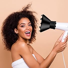 Universal Hair Diffuser Adaptable Hair Dryer Attachment for Blow Dryer Nozzles from 1.7 to 2.2 inch Diameter (Black with Shampoo Brush)