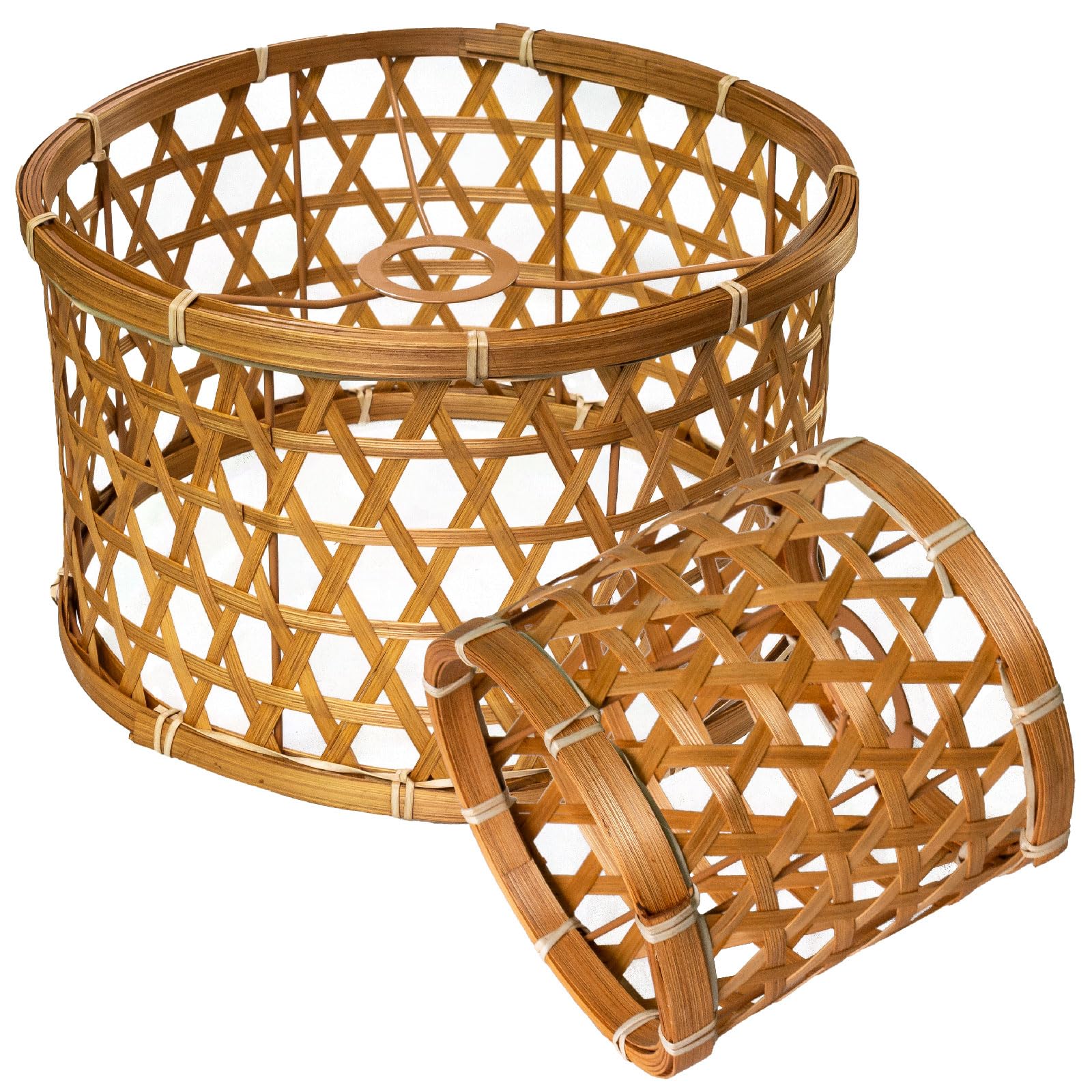 Set di paralumi in bambù, cilindrici, 30 cm e 16 cm, effetto rattan, per lampade da terra (2, caffè bohémien