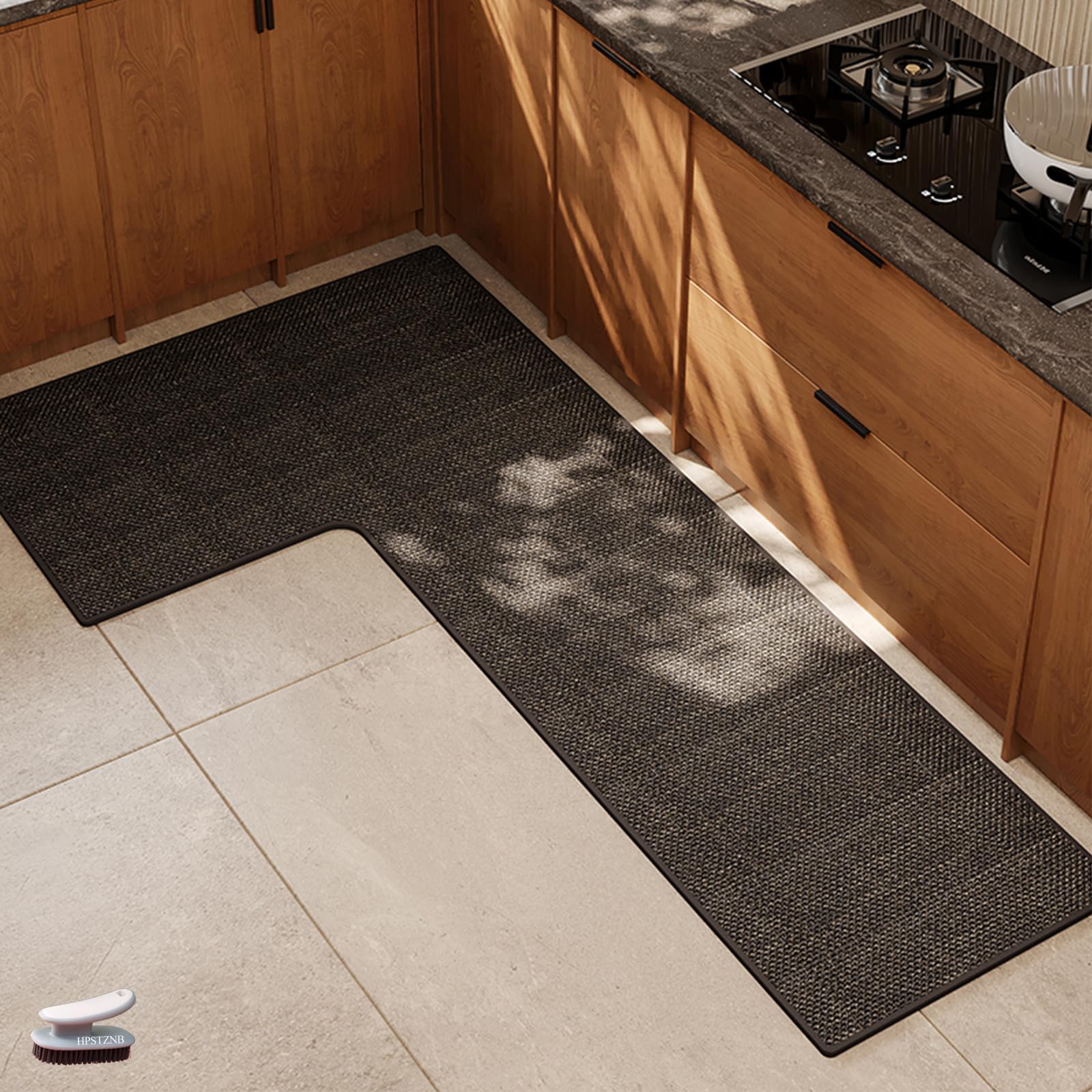 L Shaped Rug Corner Kitchen Rugs Non Slip Washable Mat, L-Shaped Rug Super Absorbent Corner Kitchen Mats Rubber Waterproof Corners Area Runner Kitchen