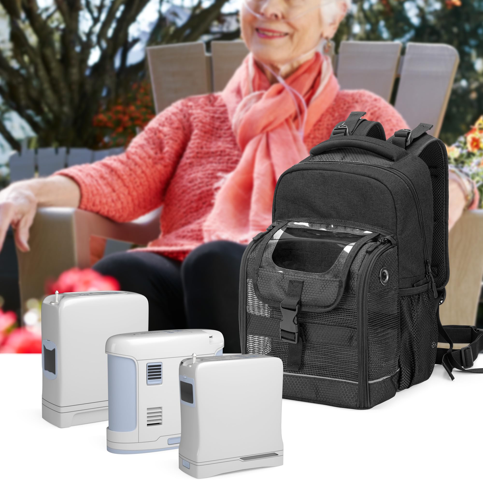 Trunab Borsa da Viaggio per Concentratori di Ossigeno Portatili, Borsa POC con Coperchio Trasparente e Tasche Multiple Compatibile con Inogen One, Cairo Freestyle Comfort, Oxygo, SimplyGo Mini, Nero