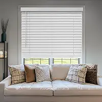 CHICOLOGY Persianas de madeira sintética, persianas de janela, persianas de madeira, cortinas de janela, tratamentos de janela, persianas e persianas, cortinas de janela para casa, persianas de madeira, branco básico, 40 cm L x 122 cm A