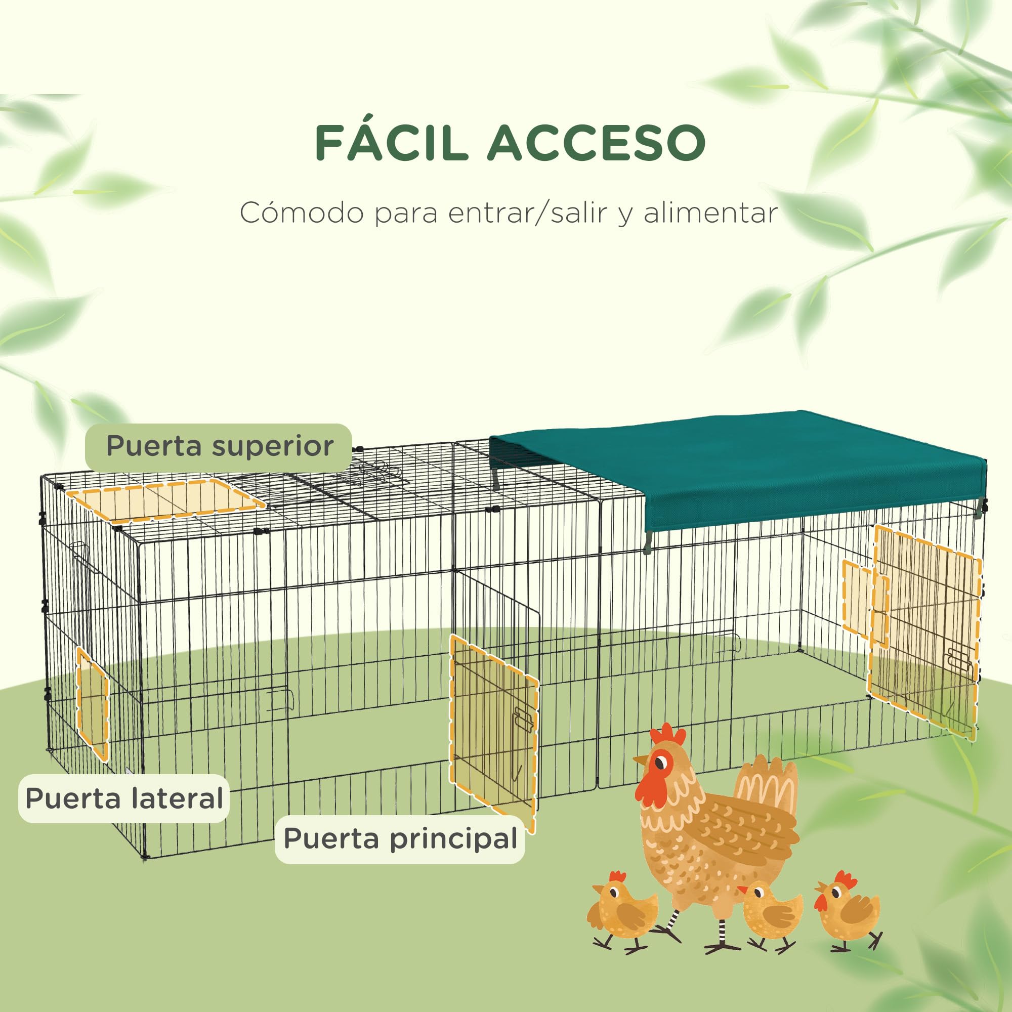 PawHut Gabbia per Conigli da Esterno e Interno con Tettuccio, Recinto per Animali Piccoli, Cincillà, Galline, Verde