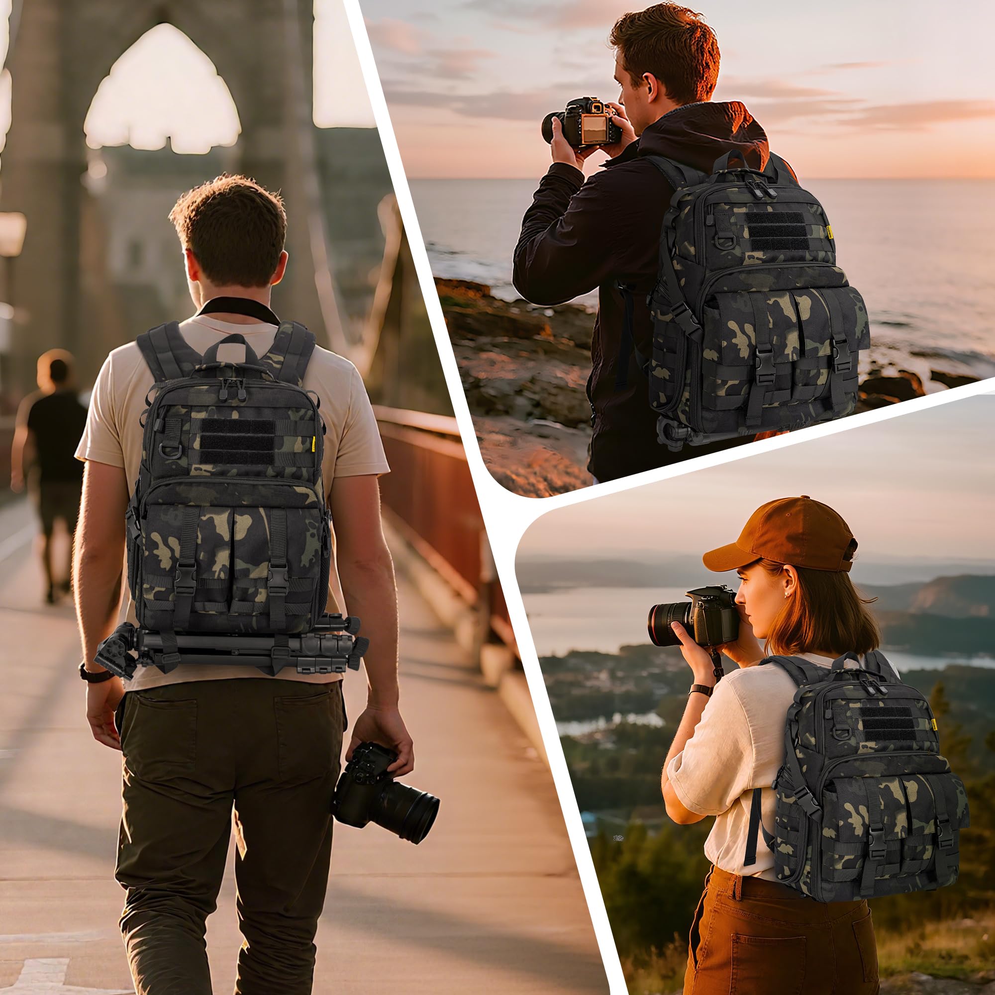 OUUTMEE Sac à Dos pour Appareil Photo avec Compartiment pour Ordinateur Portable, Sac Étanche pour Appareil Photo pour DSLR/SLR Compatible avec Canon, Nikon, Insert Rembourré Amovible