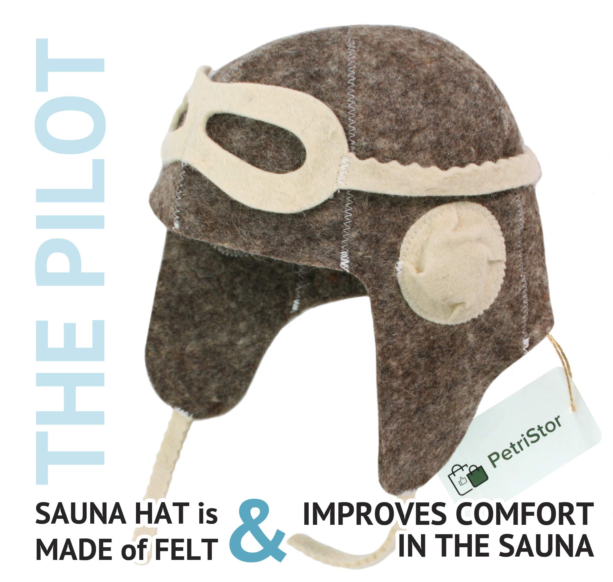 PetriStor Sauna Hat Pilot/Flyer/Airman for Man Natural Felt 100% Natural Made in Ukraine (Gray)