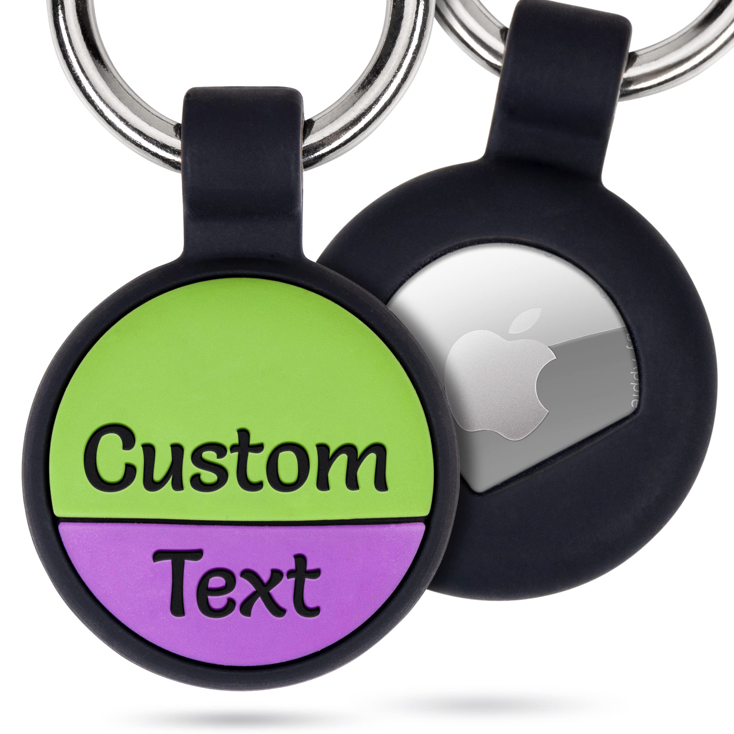 GoTags Personalized AirTag Case with Key Ring, Custom Engraved Colorful Cover for Air Tag with Secure Design (Green & Purple)