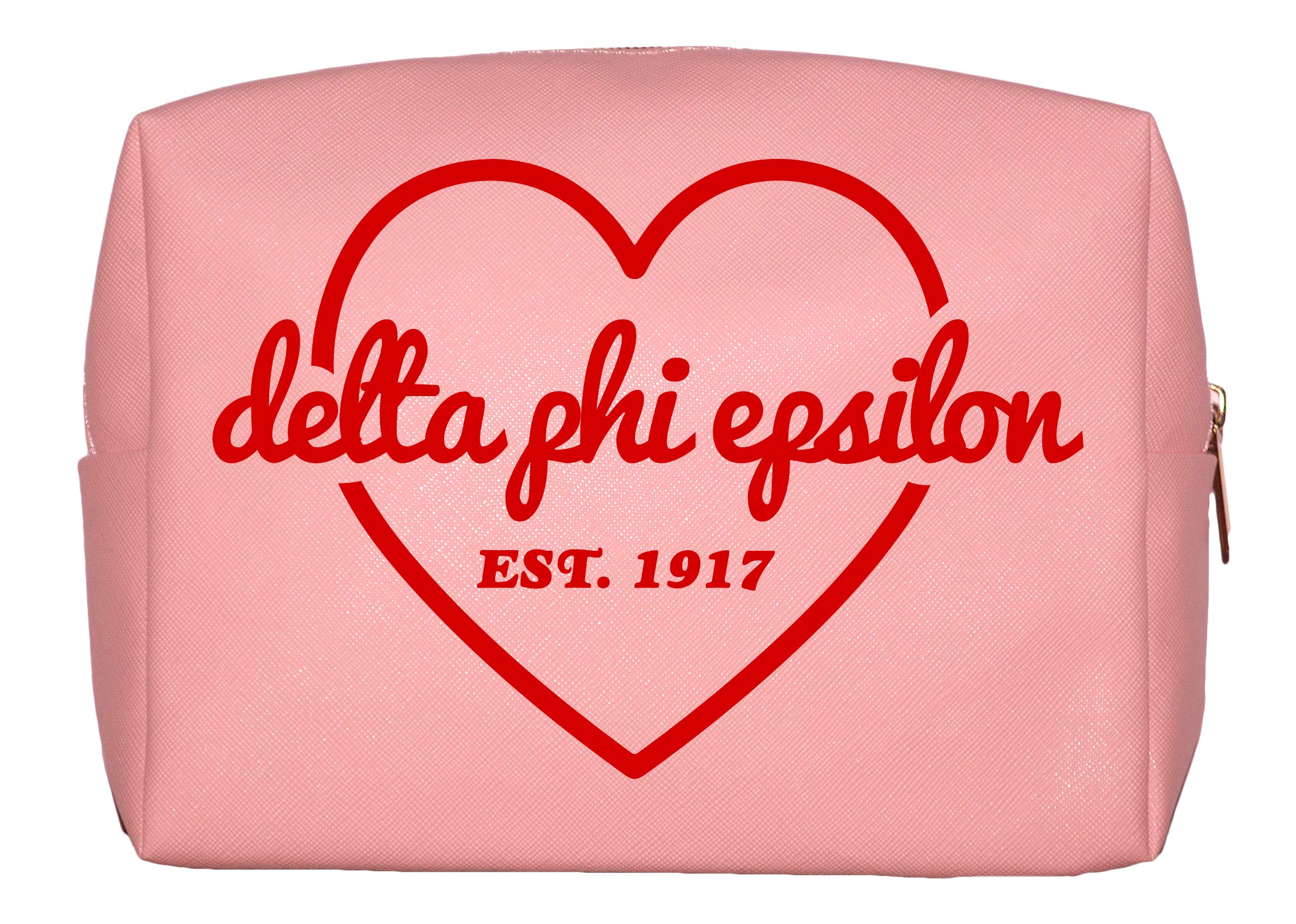 Sorority ShopDelta Phi Epsilon Makeup Bag - Multi-Purpose PU Leather, Water-Resistant Makeup travel bag with Licensed Design and Zipper Closure, Perfect Delta Phi Epsilon Sorority Gifts for Women