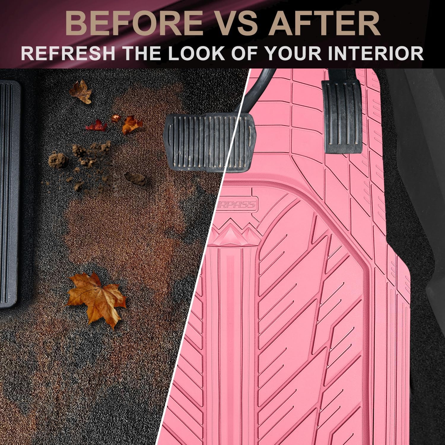 CAR PASS Heavy Rubber Car Floor Mats, Deep Waterproof Car Mats All Weather, Universal Trim-to Fit Automotive Floor Mats for Car SUV Truck Van, Durable Cute Floor Liners for Women Girly (All Pink) - Image 6