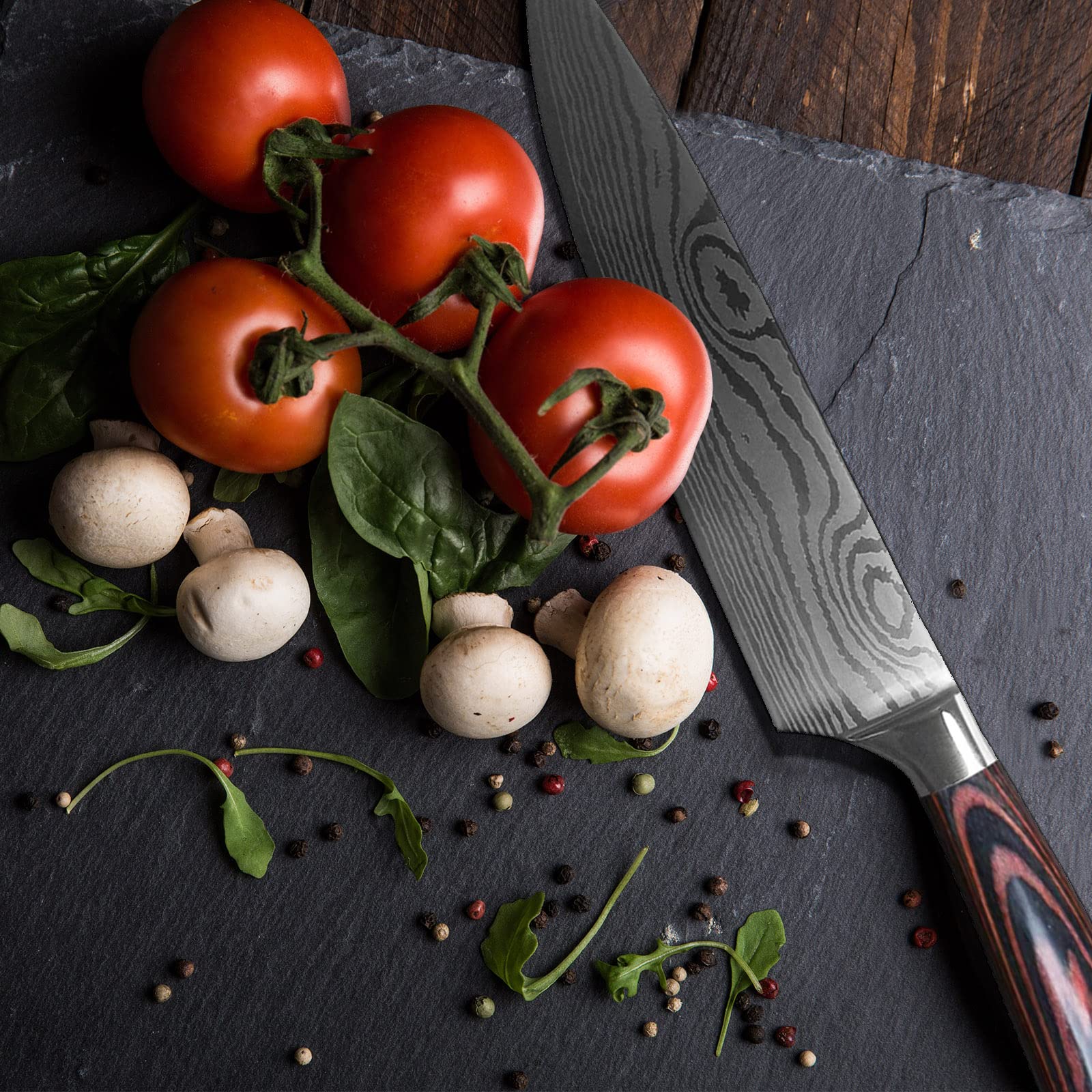 Couteau Cuisine 10 Pièces Couteaux de Cuisine Ultra Sharp, avec Poignée Ergonomique Anti Dérapante, Idéal pour la Cuisine à Domicile et Restaurant