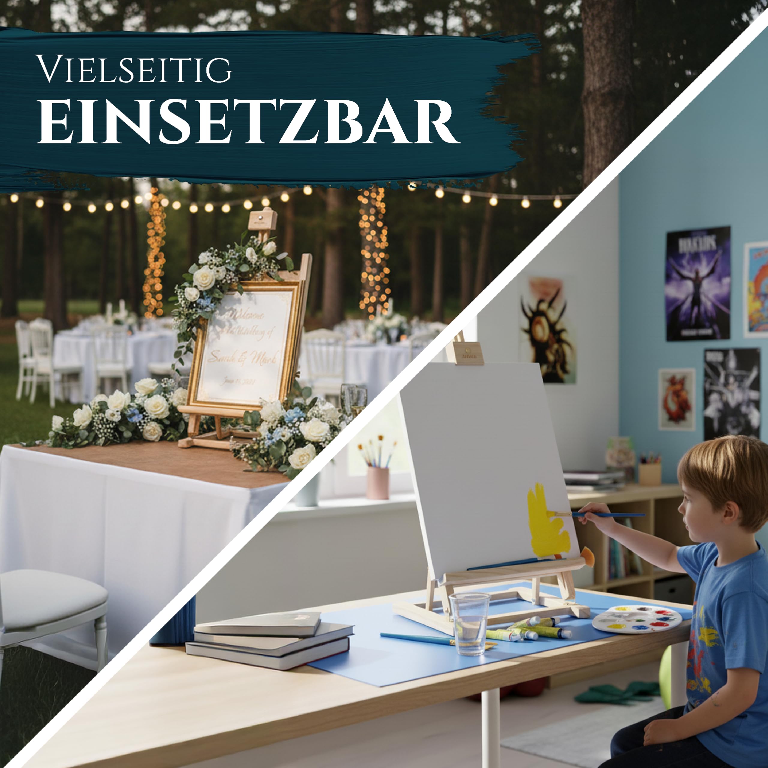 Artina Tischstaffelei Kinder für Leinwände bis 45 cm Sydney – Leinwand Staffelei Holz Sitzstaffelei 27 x 27 x 60 cm Stabile Malstaffelei – Neigungswinkel verstellbar alle Maltechniken geeignet