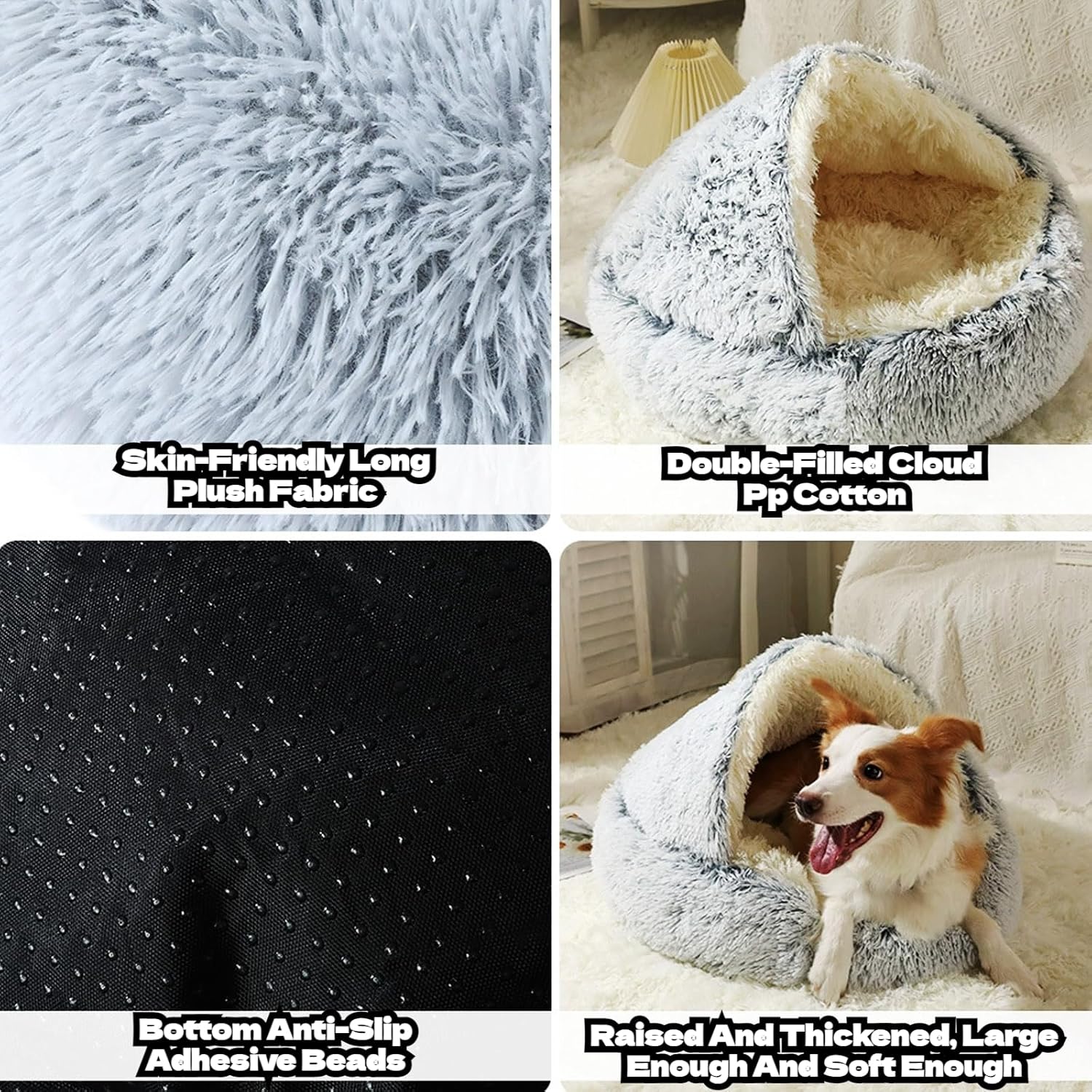 Cozy Cave Dog Bed, 2025 Cat Cave Bed with Cover, Cat Nest Bed, Pet Beds for Indoor Cats Cave & Calming Dog Beds Winter Anti-Slip & Washable Fluffy (Khaki, L(26in/65cm))