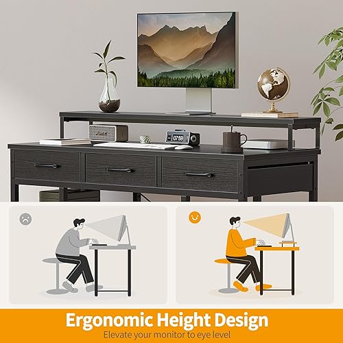Miniatura 5 de CubiCubi Escritorio de oficina para computadora de 47 pulgadas con cajones de tela y estantes de almacenamiento, escritorio pequeño y moderno con