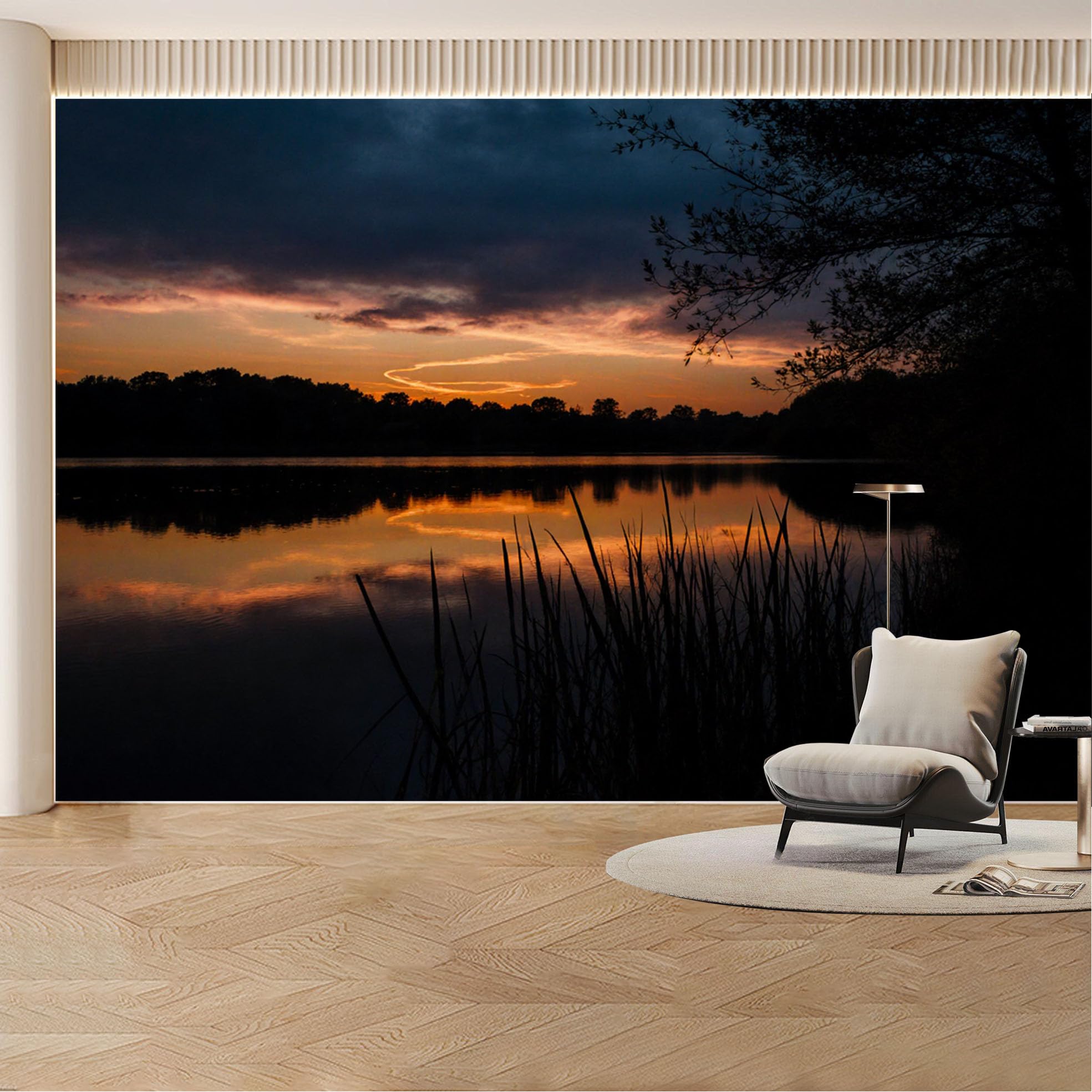 Custom Wall Mural Wallpaper Lake Sunset Landscape Nature Wall Decor Large Wall Art Misty Minimalist Removable SelfAdhesive Large Photo for Living Room， Bedroom， Office