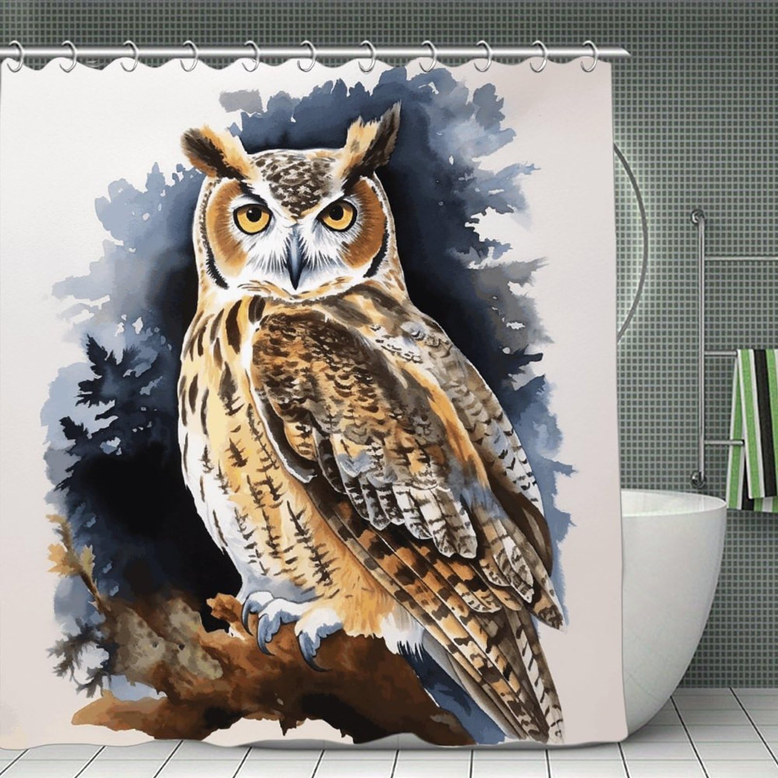 VstaDank Owl2 Shower Curtain Waterproof Bathroom Curtain with Hooks Luxury Weighted Bath Curtains for Bathtubs Showers Room Dividers Decorative Shower Curtains 71x71 in