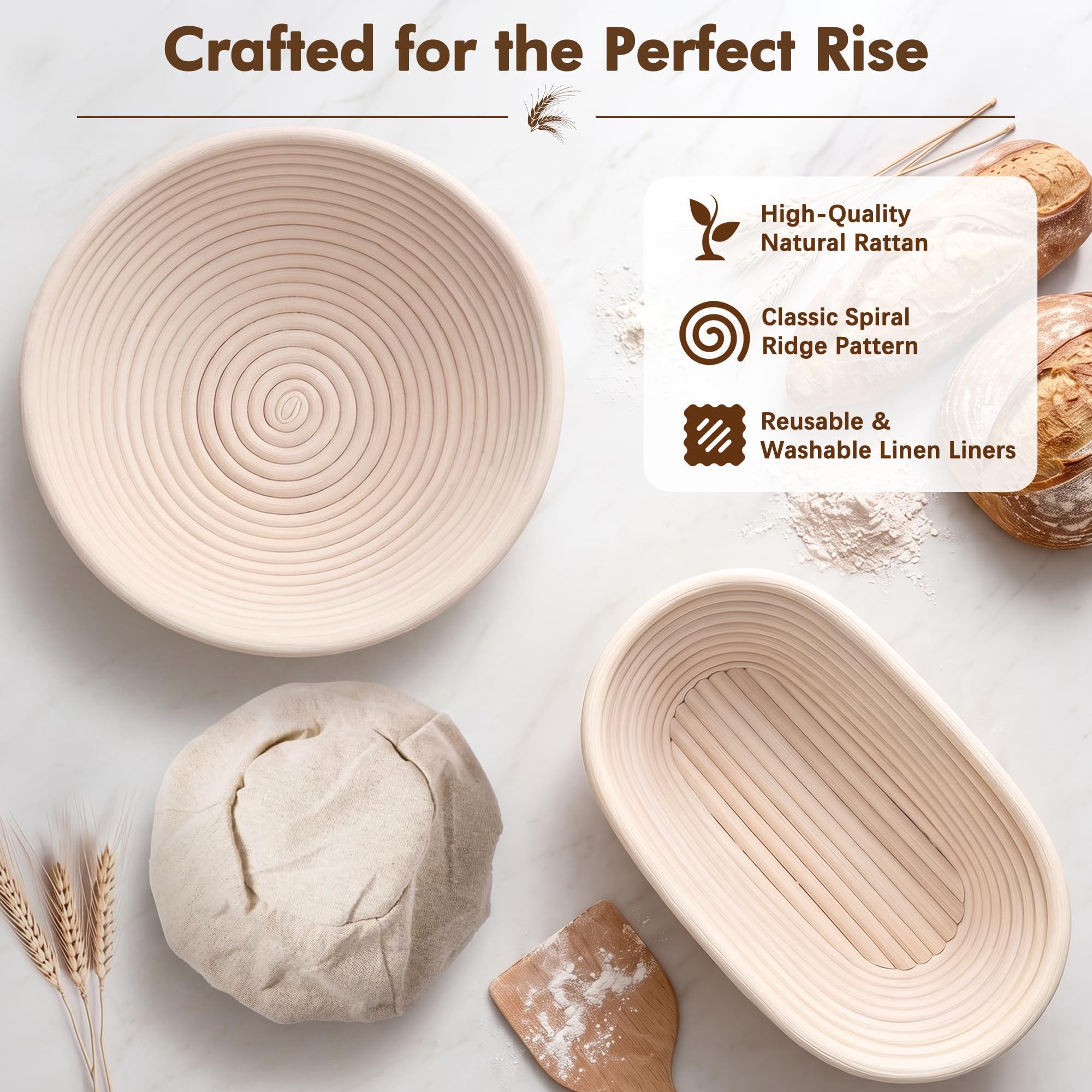 15 Piezas – Banetones para Pan Oval 25 cm y Redondo 23 cm Cesta Pan