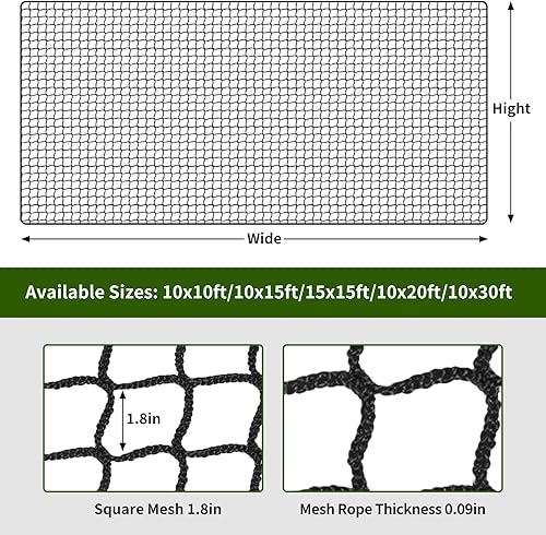Miniatura 2 de NQB Baseball Softball Backstop Nets - Heavy Duty Sports Nets, Sports Netting Barrier with 33FT RopeSteel Hanging Kit, 10FT to 40FT Nets for Baseball