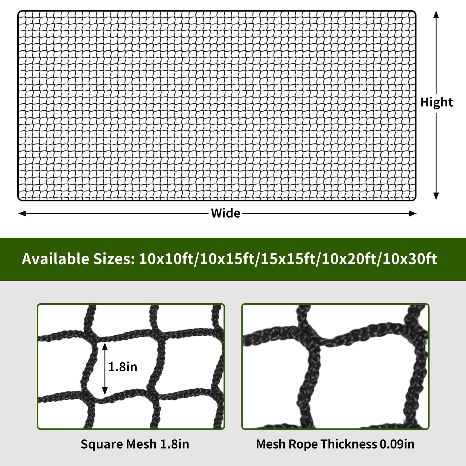 NQB Baseball Nets for Batting - Heavy Duty Sports Nets, Sports Netting Barrier with 33FT Rope & Baseball Hitting Net, Sport Nets for ?Baseball Basketball