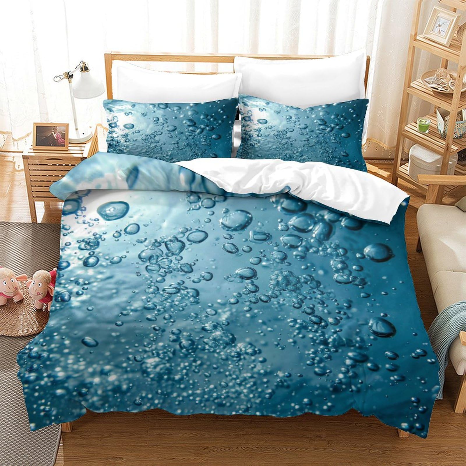 P1s9u7w5y Water Ripple-3 Refreshing Water Drops 3D Printed Microfiber Duvet Cover Set 3Pcs Droplet Bedding Set King（220X240cm）
