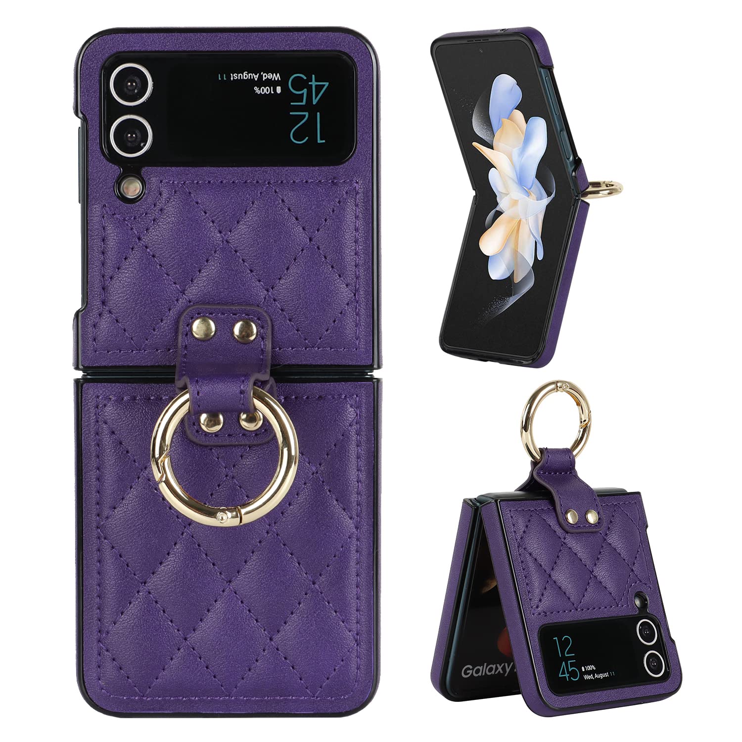 【美品】Samsung Galaxy Z Flip4 パープル　本体　カバー Amazon.com: Galaxy Z Flip 4 Case with Ring, Premium Leather Back
