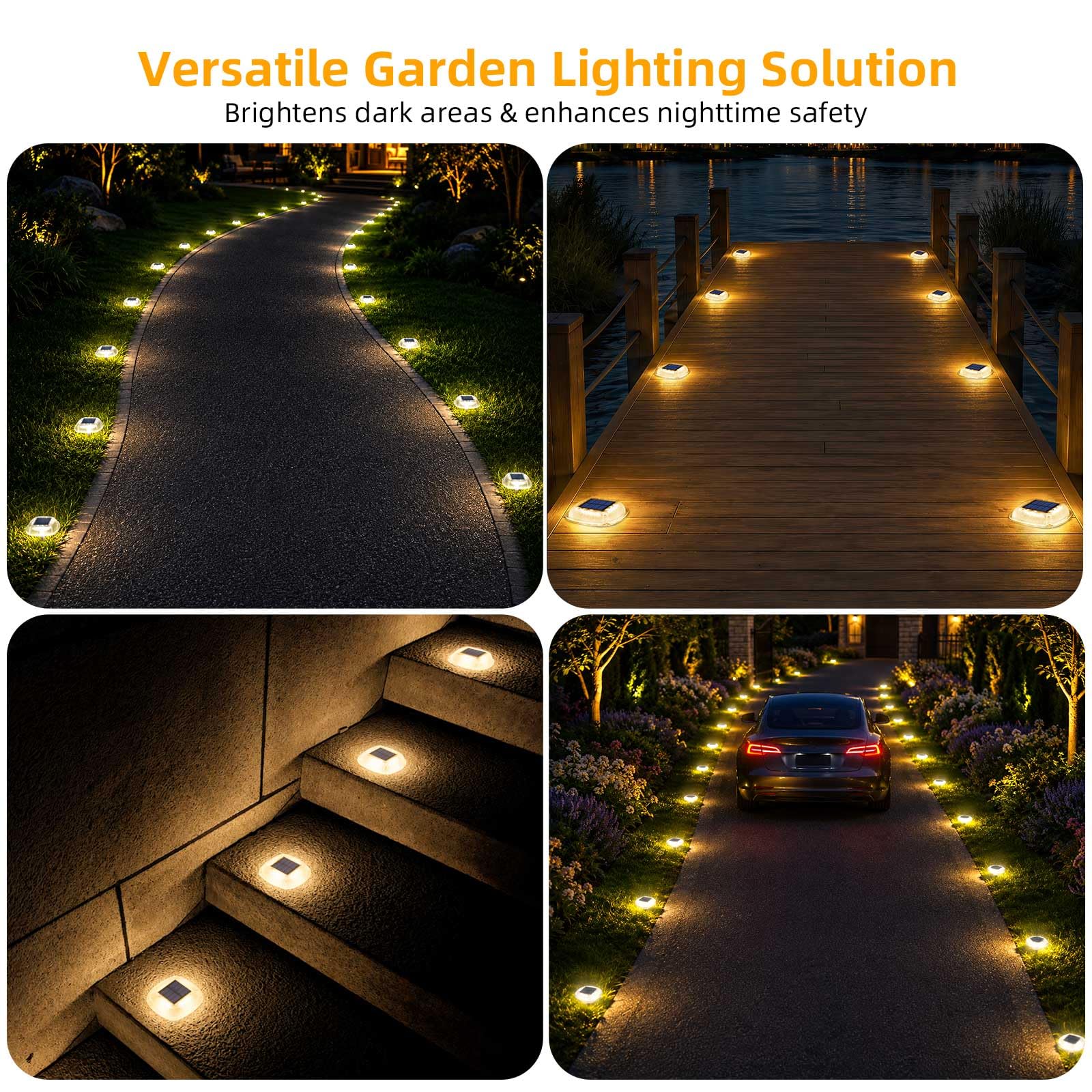 Lacasa Luci Solari da Giardino, 4 Pezzi Luce Solare Esterno Lampade Solari | 2 Colori Bianco/Bianco Caldo, IP66 Impermeabile, Auto On/Off, 50LM LED Luci per per Sentieri Passo Vialetto Scale Terra Prato