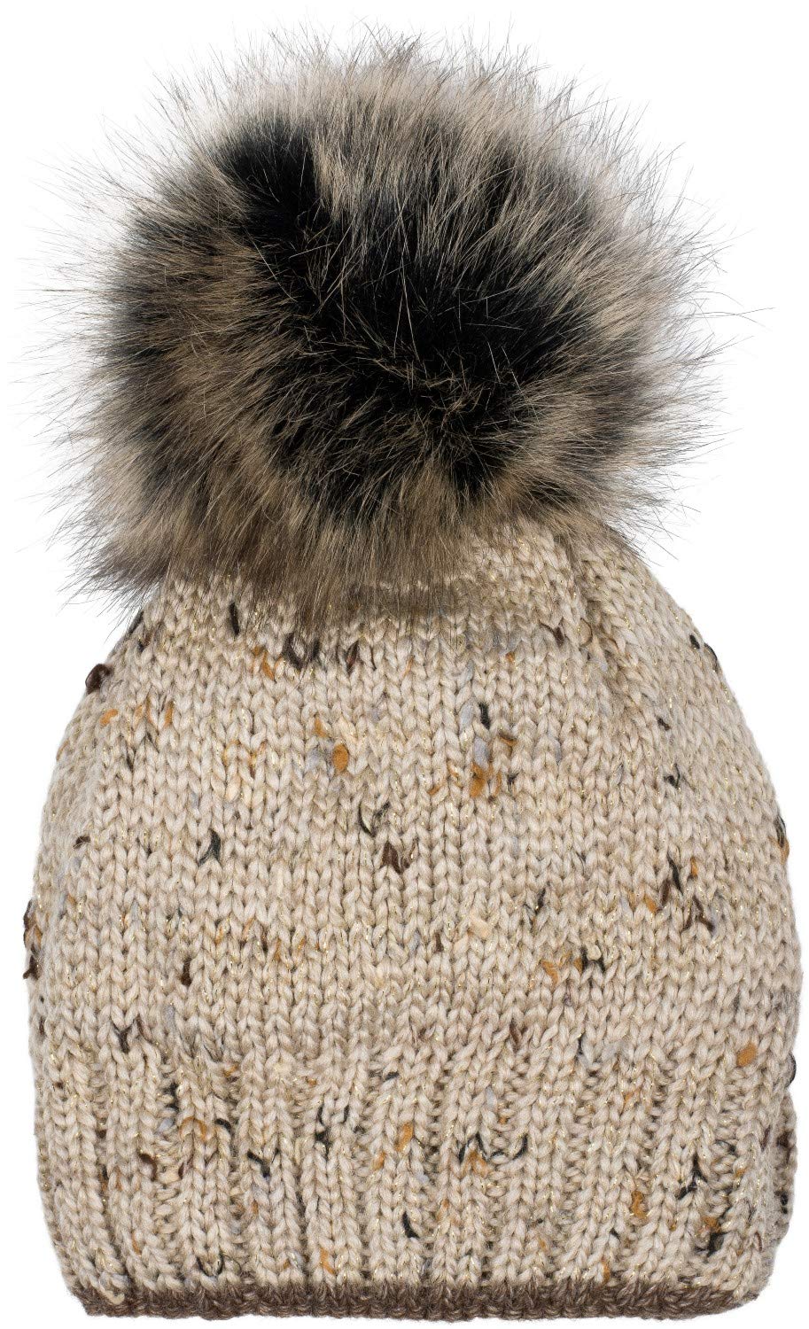 styleBREAKER Women Knitted Bobble hat with Glitter Thread and Fleece Lining, Winter Bobble hat 04024178, Colour:Beige