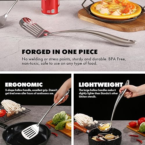 Miniatura 4 de Juego de utensilios de cocina de acero inoxidable 1810 con soporte  Juego de cuchara de espátula de 15 pulgadas con organizador de almacenamiento