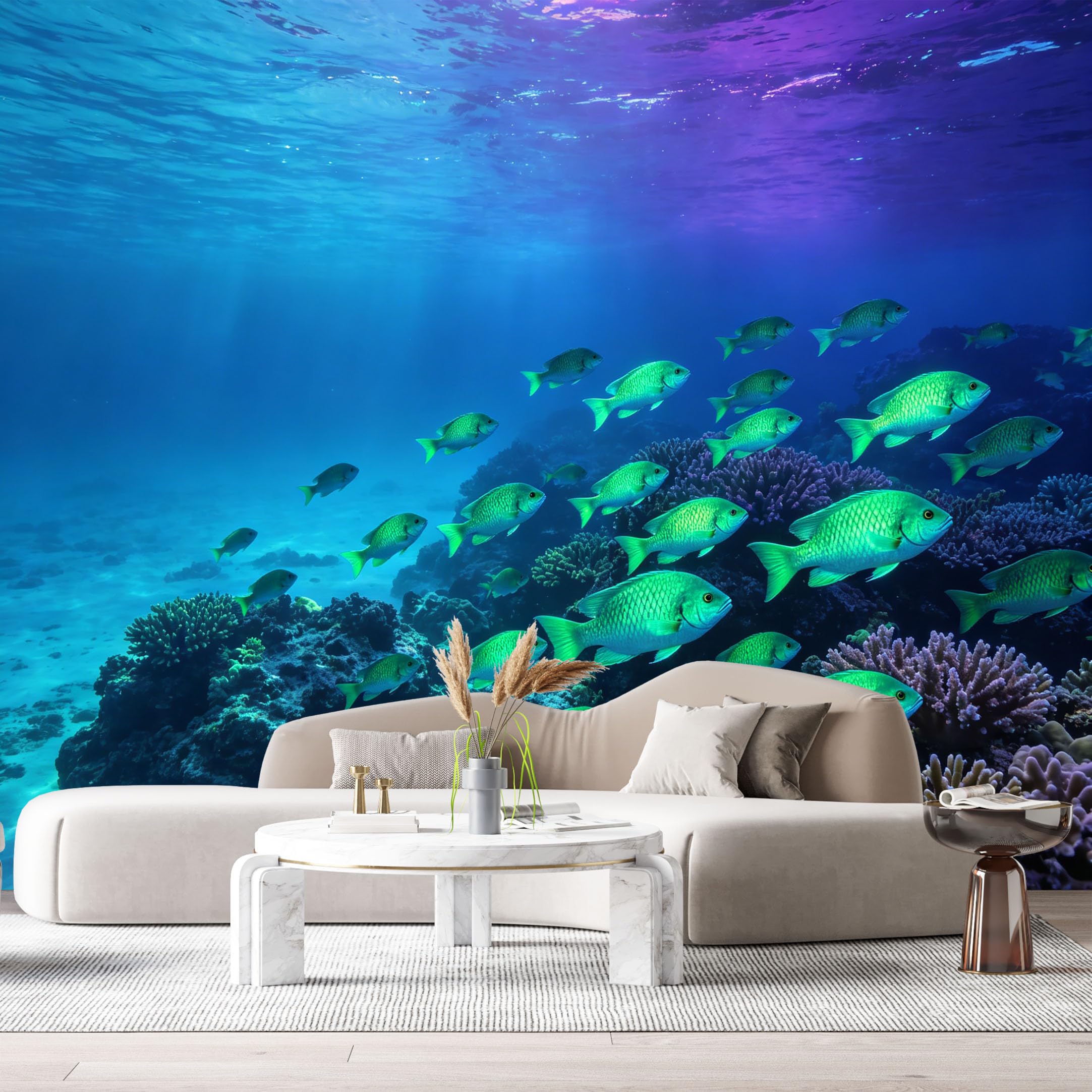 Custom Size Wall Murals Ocean Marine Tropical Fish Coral Reef Underwater Scenery SelfAdhesiveWall Fabric Removable Wallpaper Wall Decor for Living Room Bedroom Bathroom