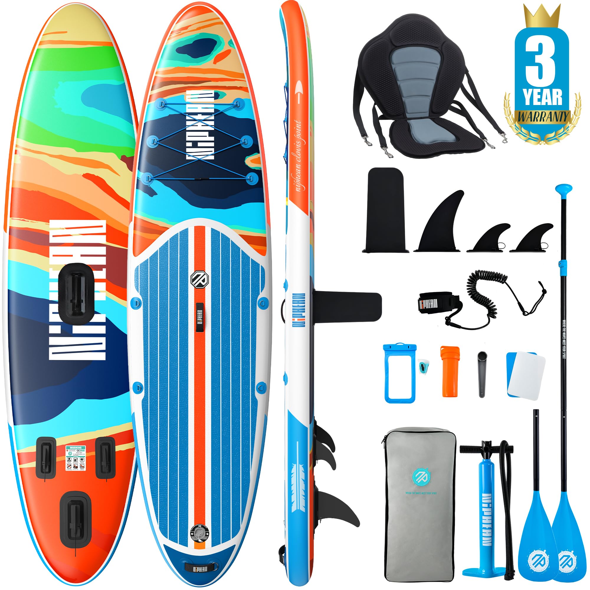 Niphean SUP Gonfiabile Adulti con Tutti gli Accessori, 320cm Stand up Paddle Gonfiabile per Tutti i Livelli, Paddle Board con Capacità di 200kg per 2 Persone, Tavola da SUP Gonfiabile con Sedia
