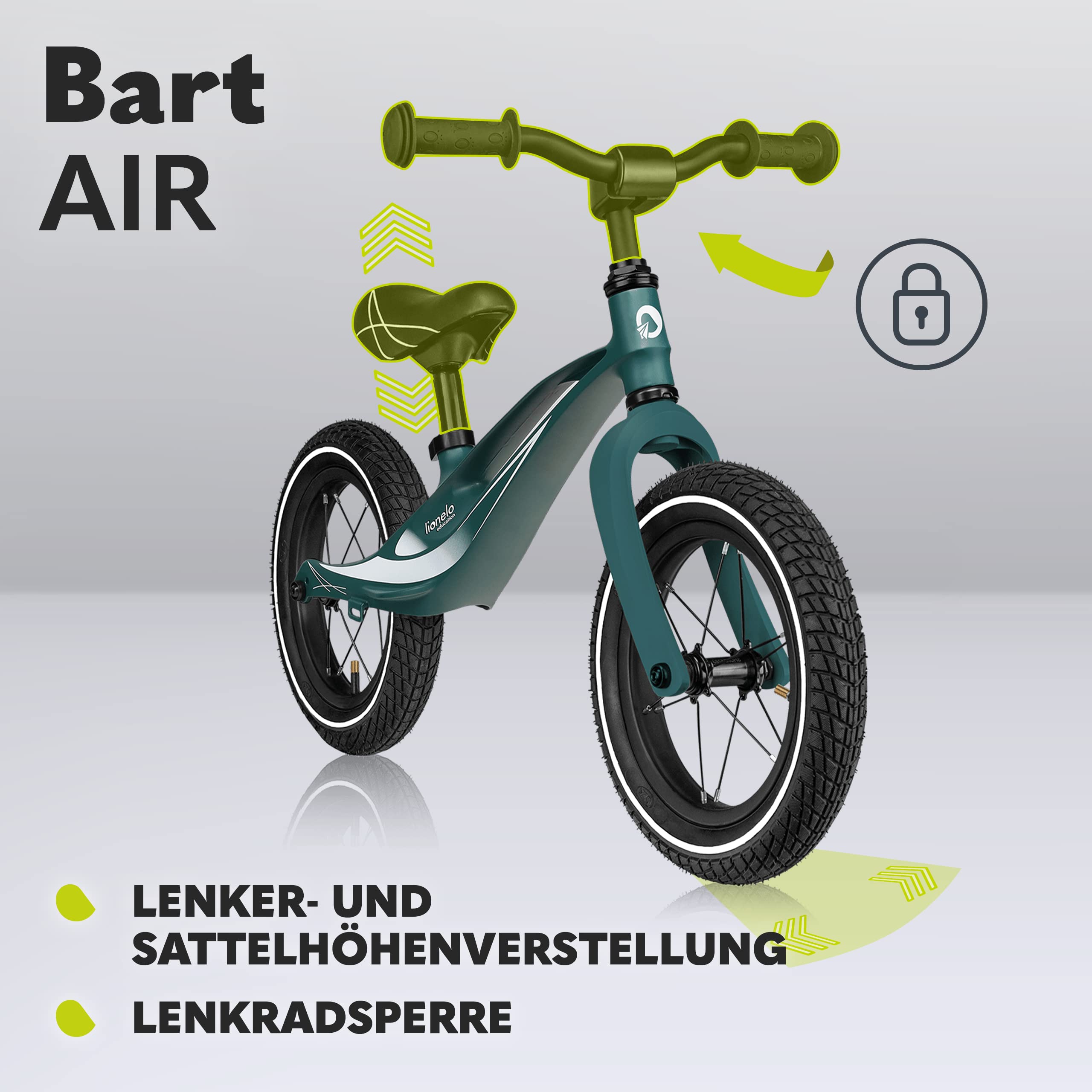 Lionelo Bart Air Laufrad ab 2 Jahre bis zu 30 kg, Magnesiumrahmen, 12 Zoll Räder, Lenkrad und Sattel höhenverstellbar, Lenkradschloss, Fußstütze, Tragegriff, Ultraleicht