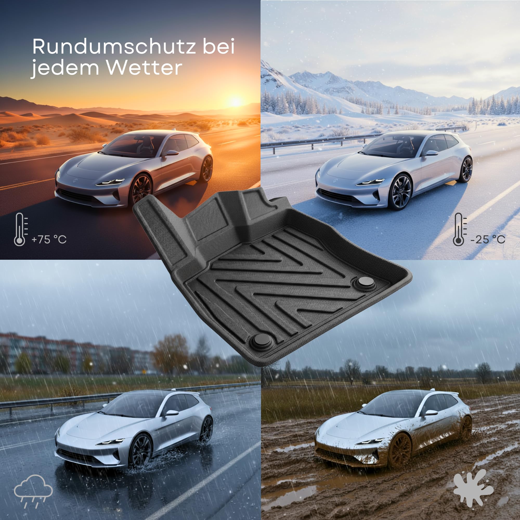 Alfombrillas para Toyota C-HR 2023 – 2026 – Alfombrillas de goma a medida para todo tipo de clima con aspecto de fibra de carbono, borde alto, alfombrillas de goma TPE, accesorios
