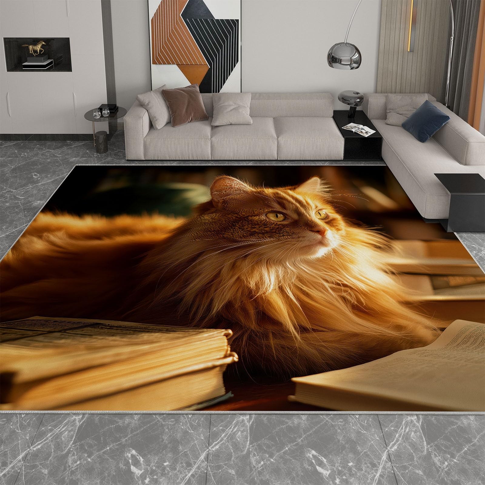 Alfombra antideslizante de madera con diseño de gato naranja de pelo largo de 140 x 200 cm, alfombra impresa con fotografía de animales, alfombra de suelo para dormitorio de niños, alfombra de suelo